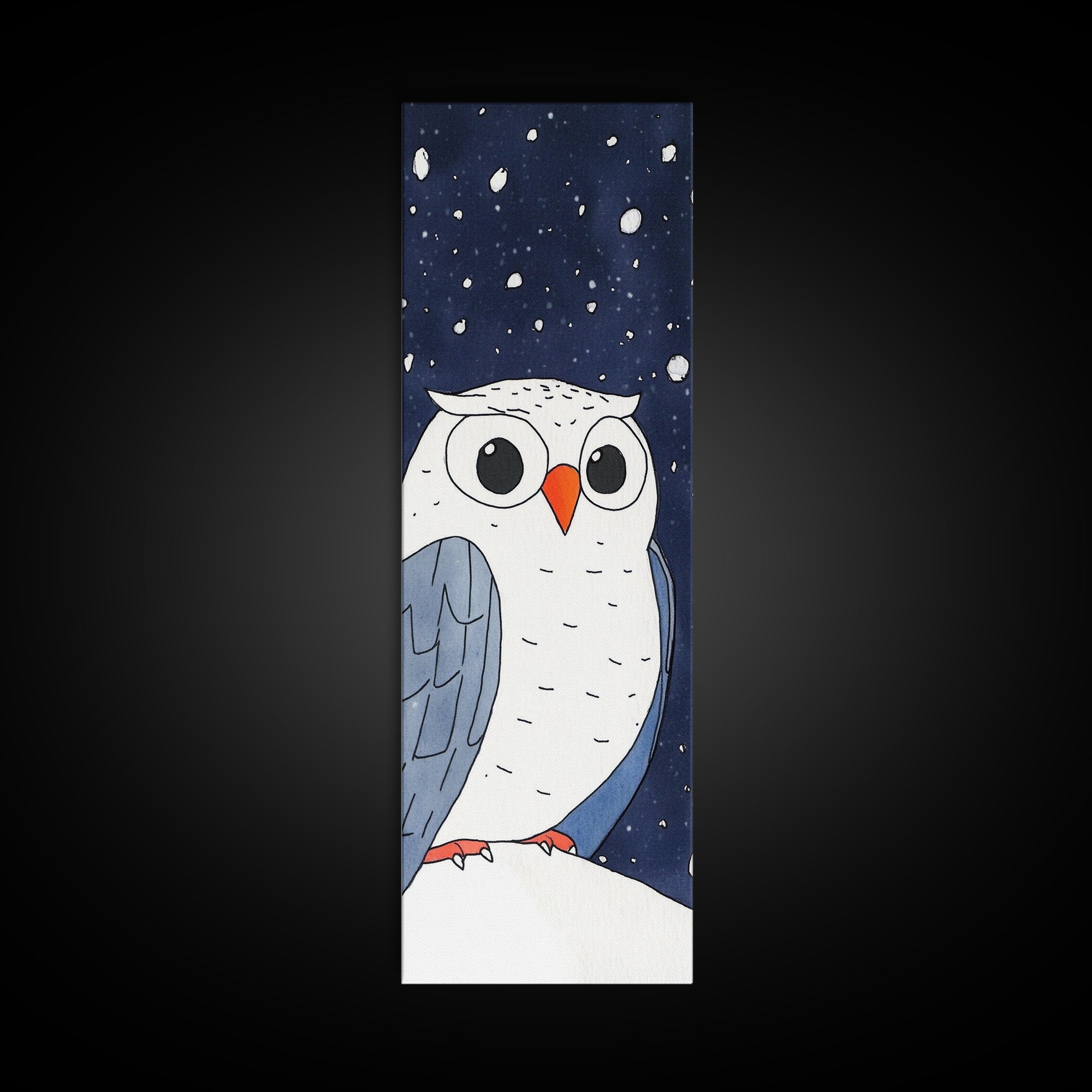 Snowy Owl Closeup Wall Art, Cute Winter Bird Canvas Print, Whimsical Nursery Decor, Kids Room Art, Snowfall Animal Gift Print