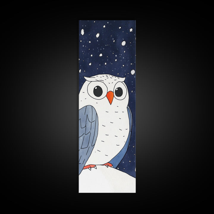 Snowy Owl Closeup Wall Art, Cute Winter Bird Canvas Print, Whimsical Nursery Decor, Kids Room Art, Snowfall Animal Gift Print