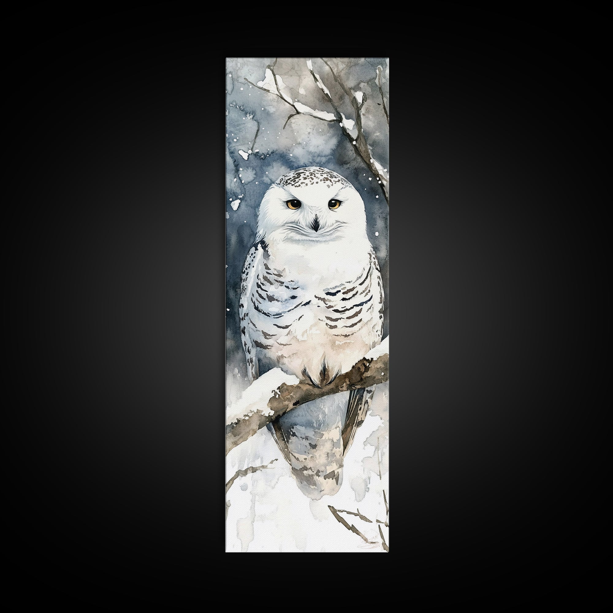 Realistic Snowy Owl In Snowy Forest Framed Canvas Print, Winter Wildlife Art, Nature Wall Decor, Rustic Cabin Decor Gift