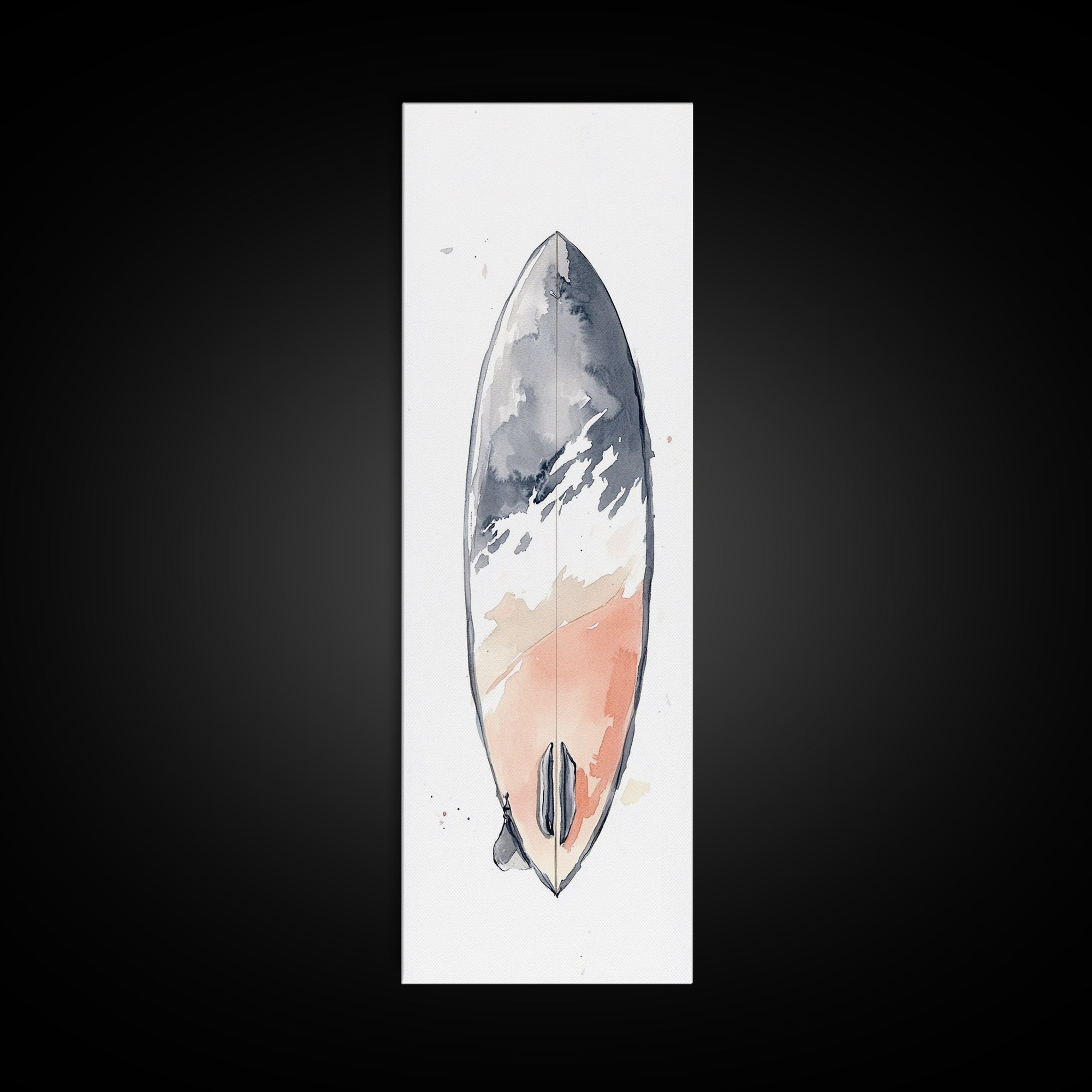 Minimalist Coral Gray Surfboard Canvas Print, Beach Wall Art, Coastal Bathroom Decor, Modern Nautical Home Decor, Surf Poster