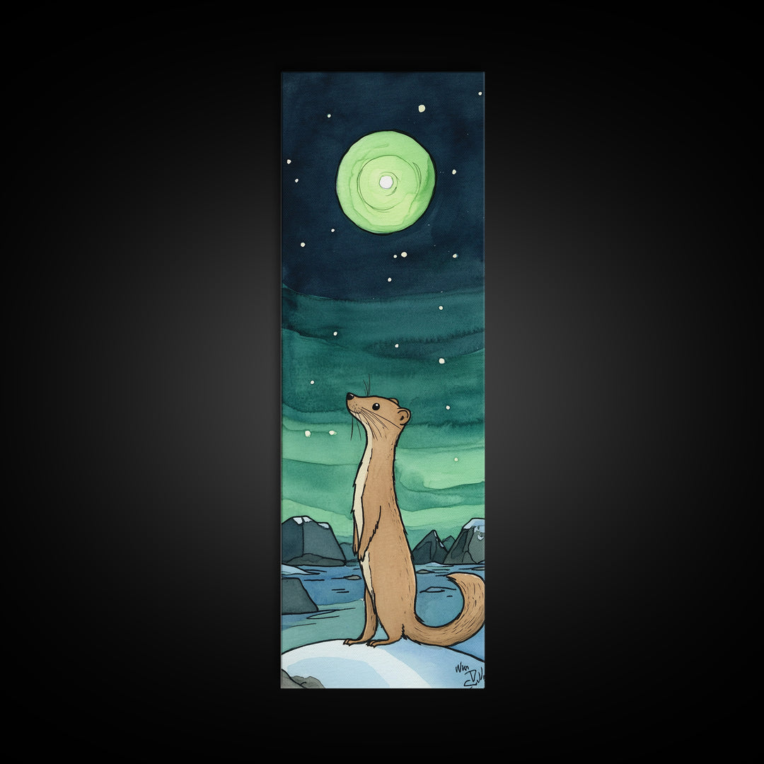 Otter Under Green Moon Aurora Wall Art, Whimsical Animal Print, Celestial Nursery Decor, Cute Kids Room Art, Gift For Her