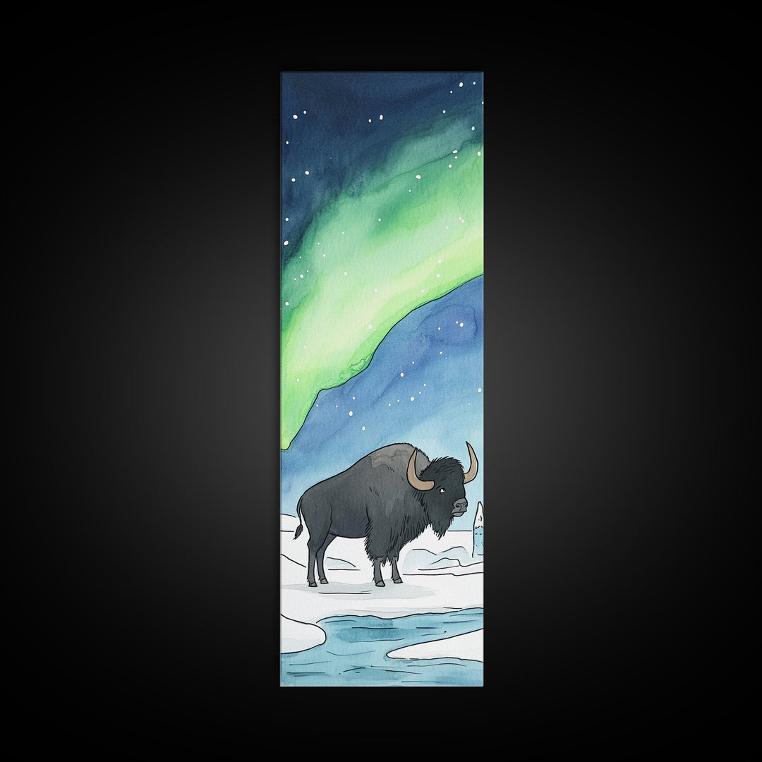 Aurora Bison Arctic Tundra Canvas Print, Wildlife Wall Art, Nature Inspired Decor, Kids Room Art, Animal Lover Gift Idea