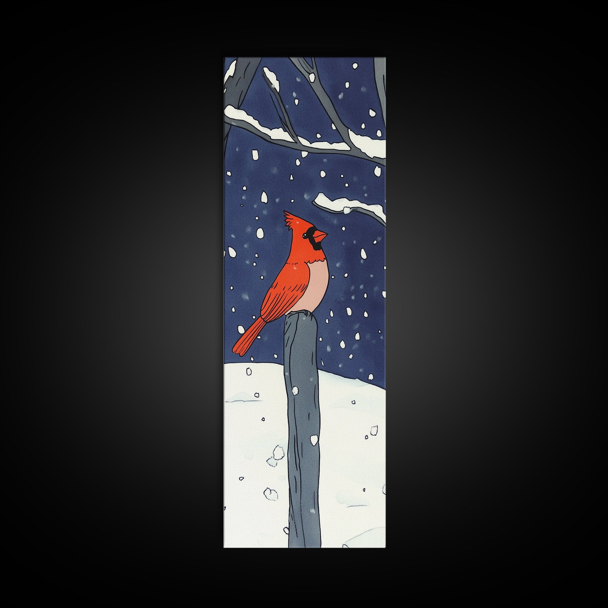 Red Cardinal On Snowy Fence Post Canvas Print, Winter Bird Wall Art, Rustic Home Decor, Christmas Gift, Nature Wall Decor