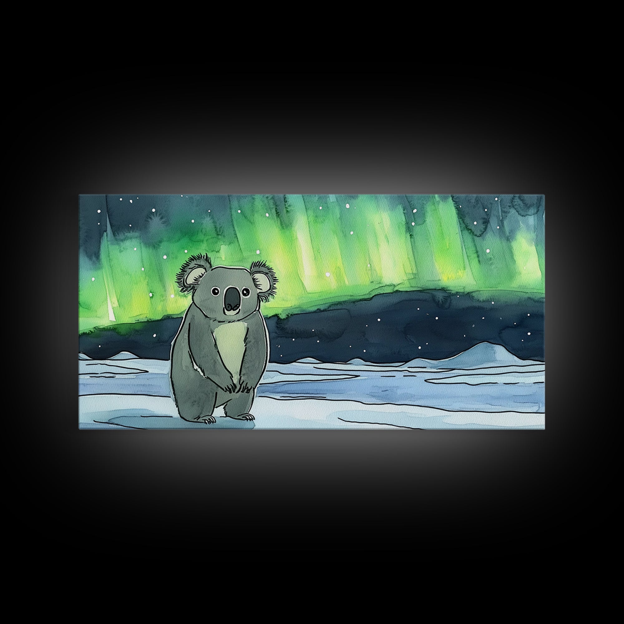Koala Under Northern Lights Wall Art, Whimsical Animal Canvas Print, Aurora Nursery Decor, Kids Room Art, Unique Gift For Her