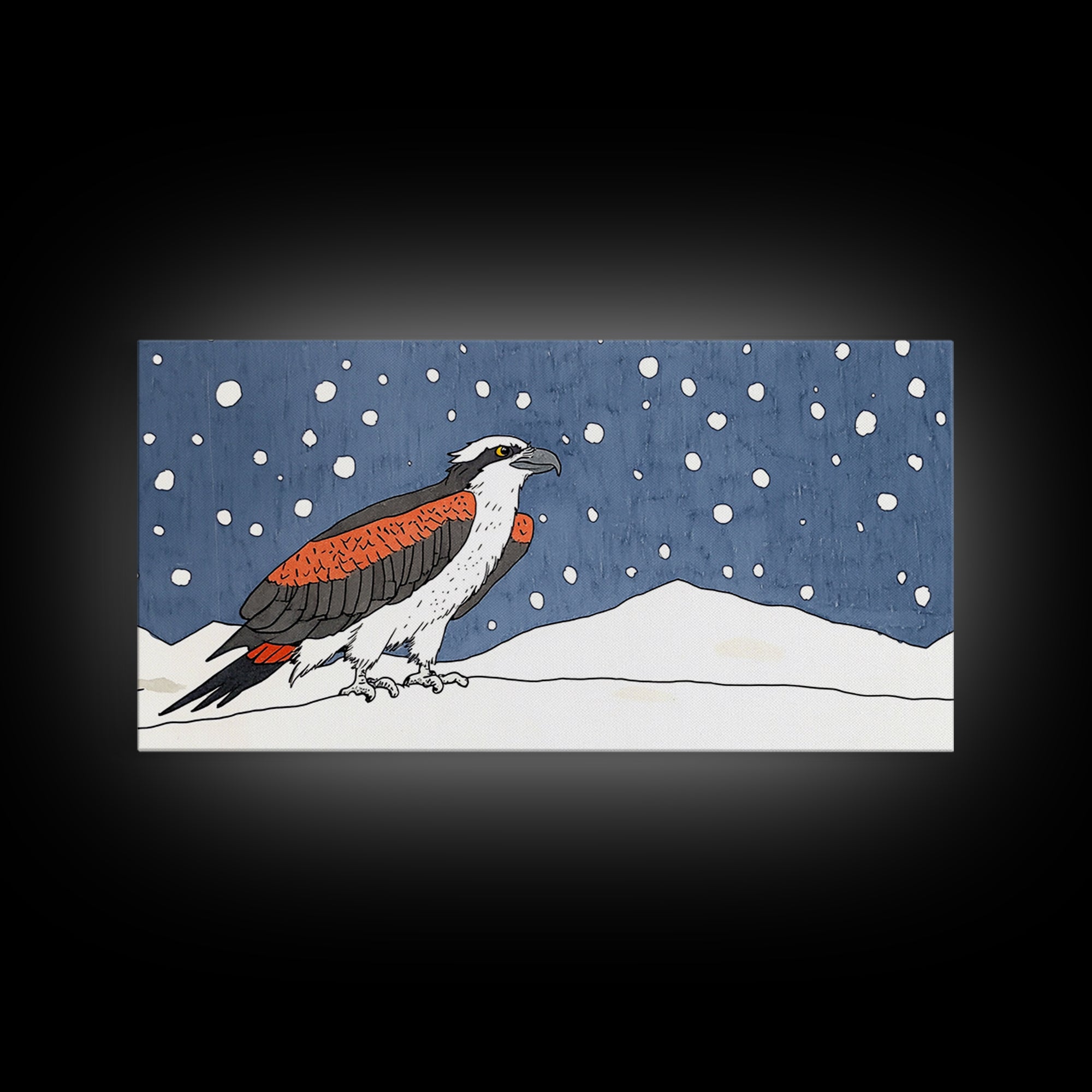 Snowy Osprey Hawk In Winter Landscape Wall Art, Bird Lover Gift, Rustic Wildlife Print, Cabin Decor Canvas Art, Nature Wall Decor