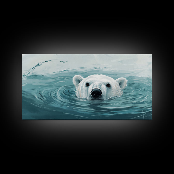 Swimming Polar Bear In Teal Water Wall Art, Arctic Wildlife Canvas Print, Ocean Animal Decor, Nursery Or Bathroom Art Print