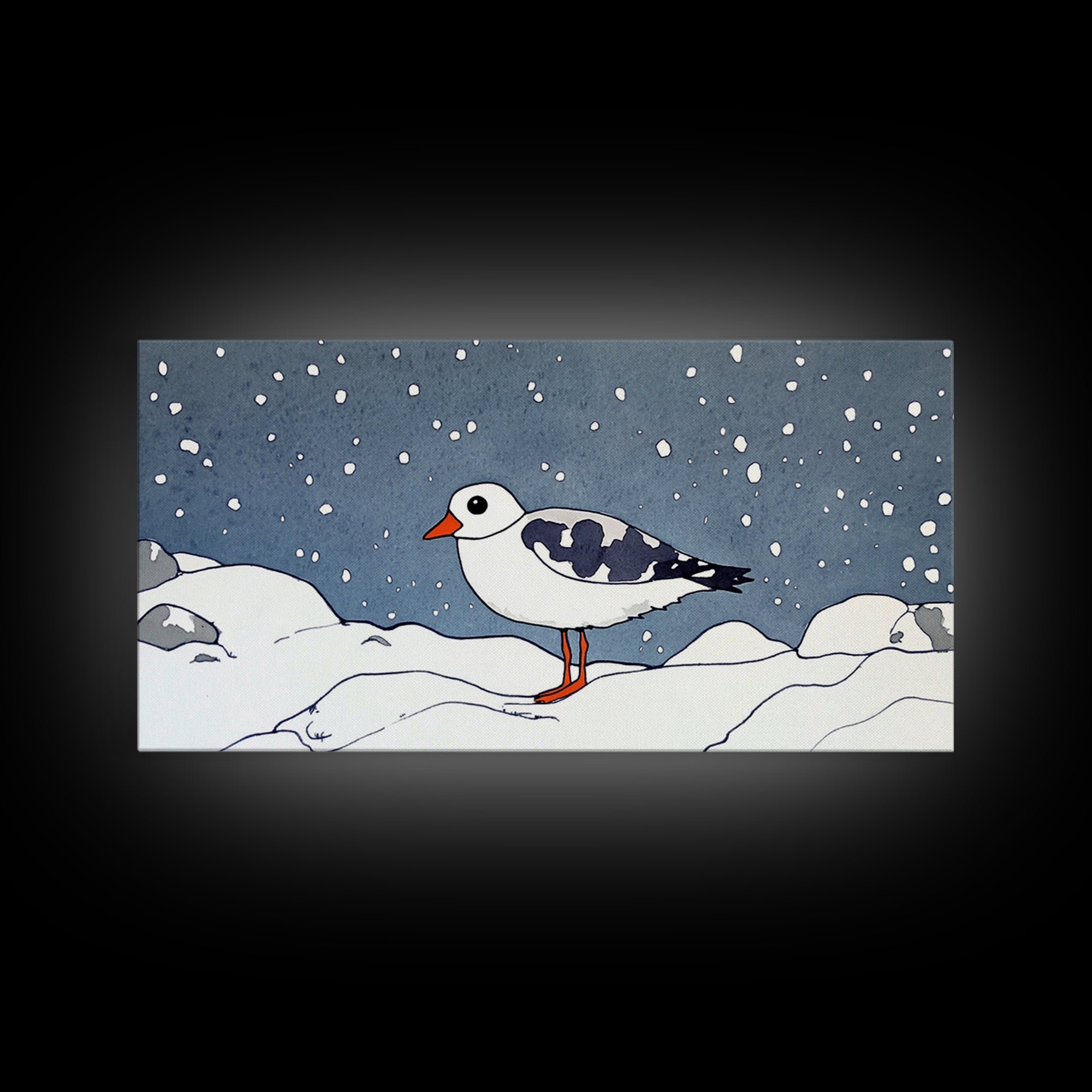 Snowy Arctic Shorebird In Winter Canvas Print, Bird Wall Art, Nursery Decor, Animal Wall Art, Minimalist Coastal Decor Gift