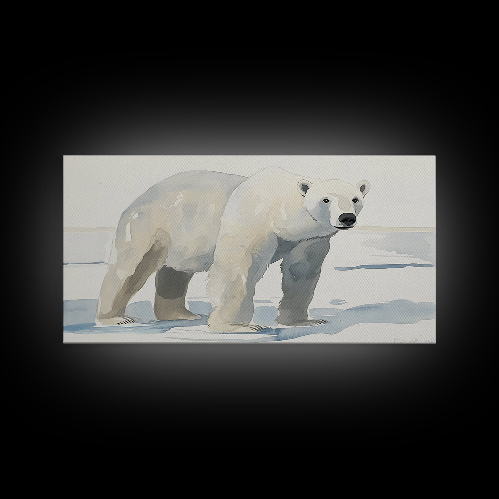 Polar Bear On Arctic Ice Wall Art, Watercolor Wildlife Canvas Print, Coastal Nursery Decor, Animal Lover Gift, Kids Room Art