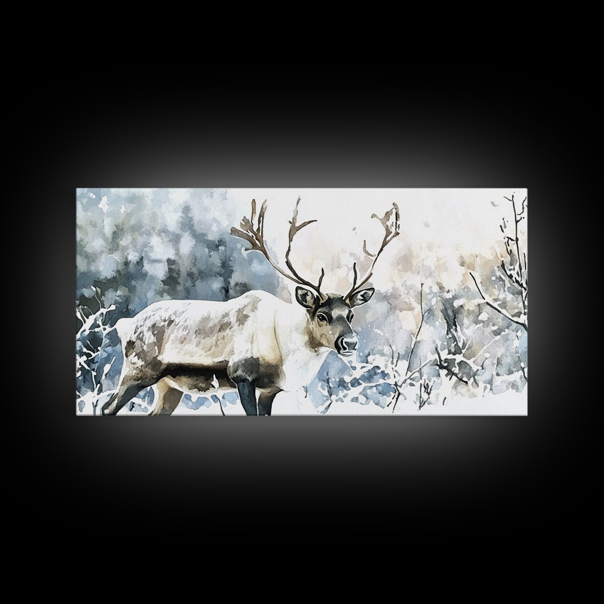 Majestic Caribou In Frosted Woods Framed Canvas Print, Winter Wildlife Wall Art, Rustic Cabin Decor, Nature Lover Art Gift