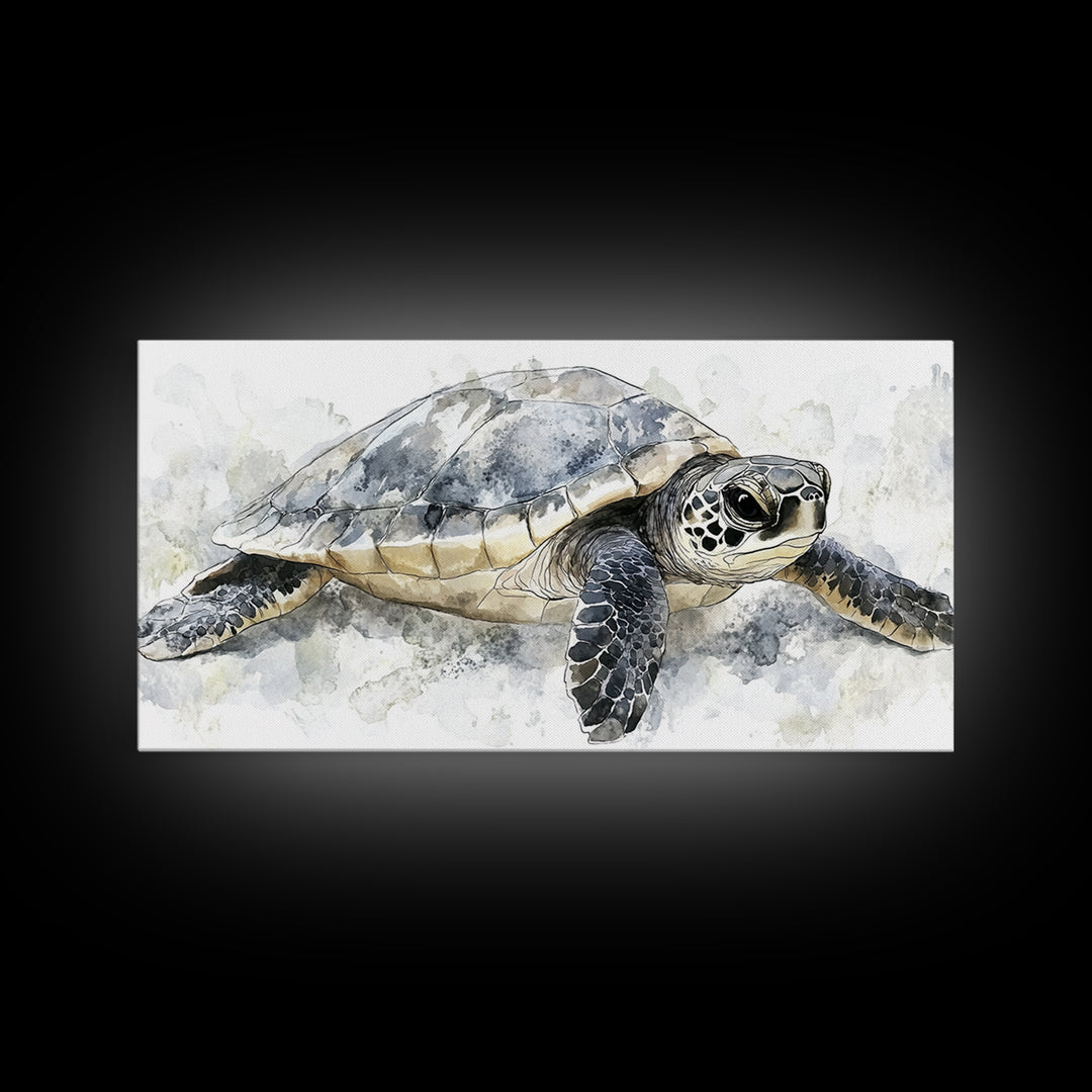 Realistic Sea Turtle Swimming Canvas Print, Coastal Wall Art, Ocean Animal Decor, Beach House Art Print, Gift For Sea Lovers