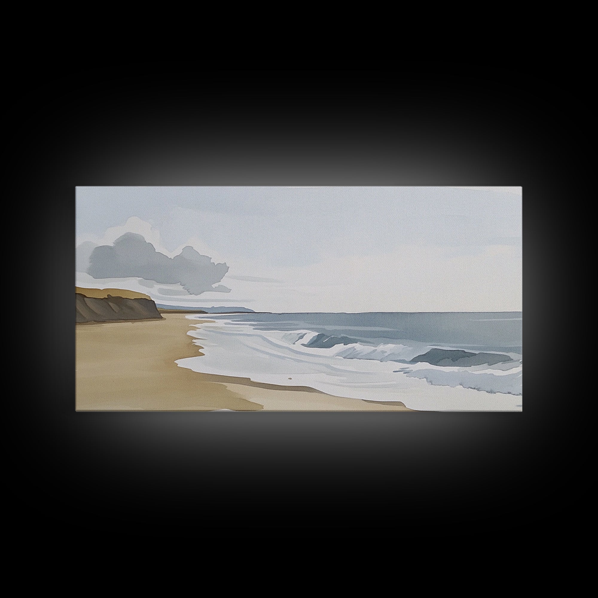 Quiet Shoreline With Rolling Waves Canvas Print, Minimalist Coastal Wall Art, Serene Beach Decor, Neutral Living Room Wall Art