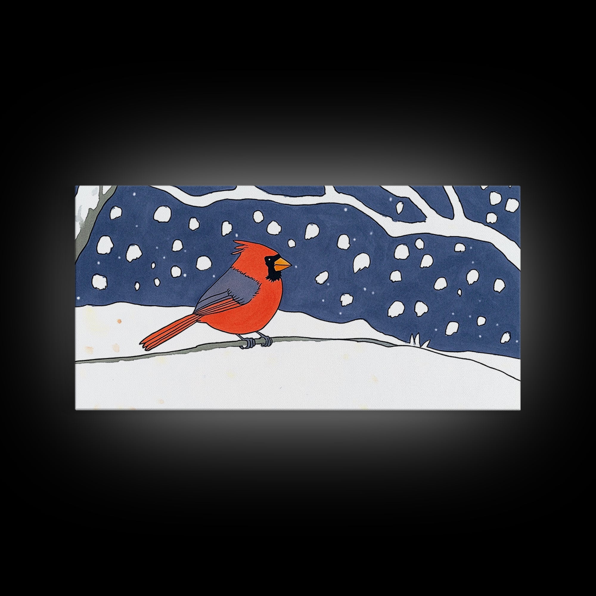 Red Cardinal In Snowy Night Wall Art, Winter Bird Print, Woodland Nursery Decor, Rustic Farmhouse Wall Decor Gift For Her