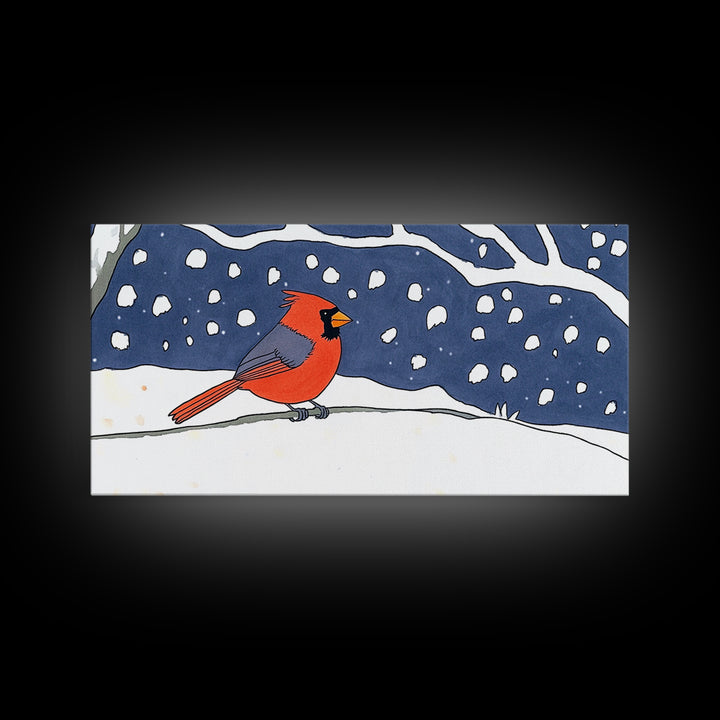 Red Cardinal In Snowy Night Wall Art, Winter Bird Print, Woodland Nursery Decor, Rustic Farmhouse Wall Decor Gift For Her