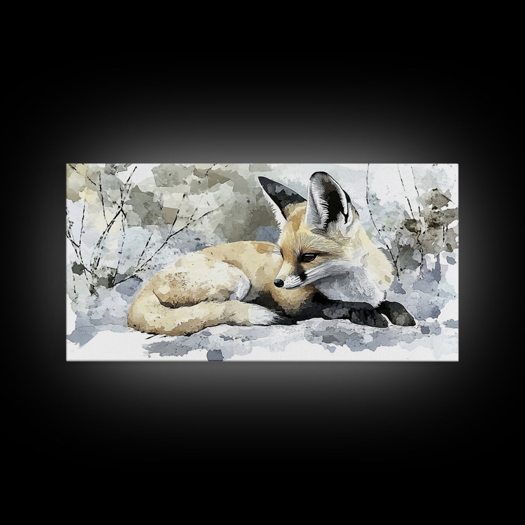 Resting Fennec Fox In Snow Watercolor Wall Art, Winter Wildlife Painting, Woodland Animal Decor, Nature Art Print Gift Idea