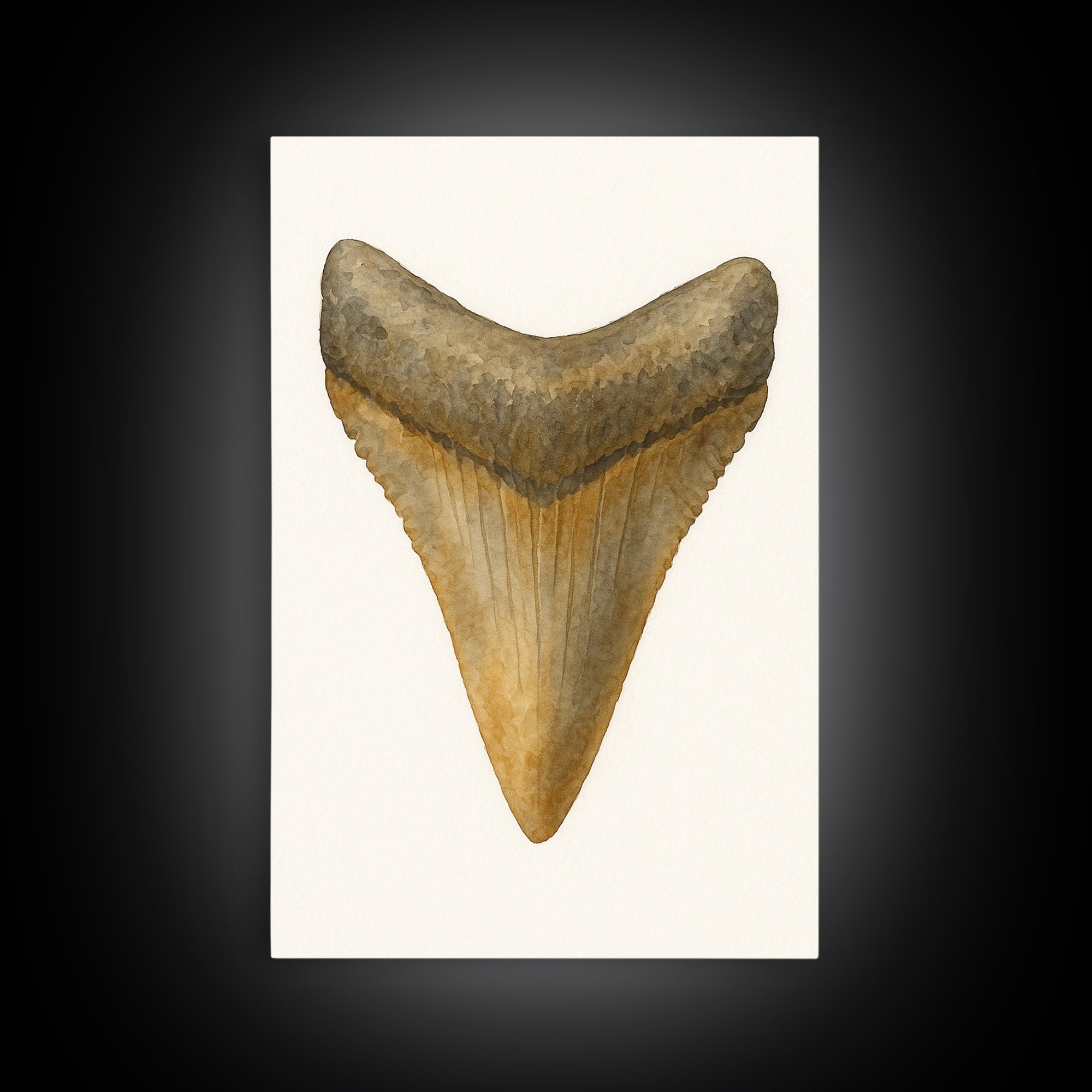 Watercolor Fossil Shark Tooth Wall Art, Nautical Coastal Decor, Ocean Nature Art Print, Beach House Gift, Marine Life Poster