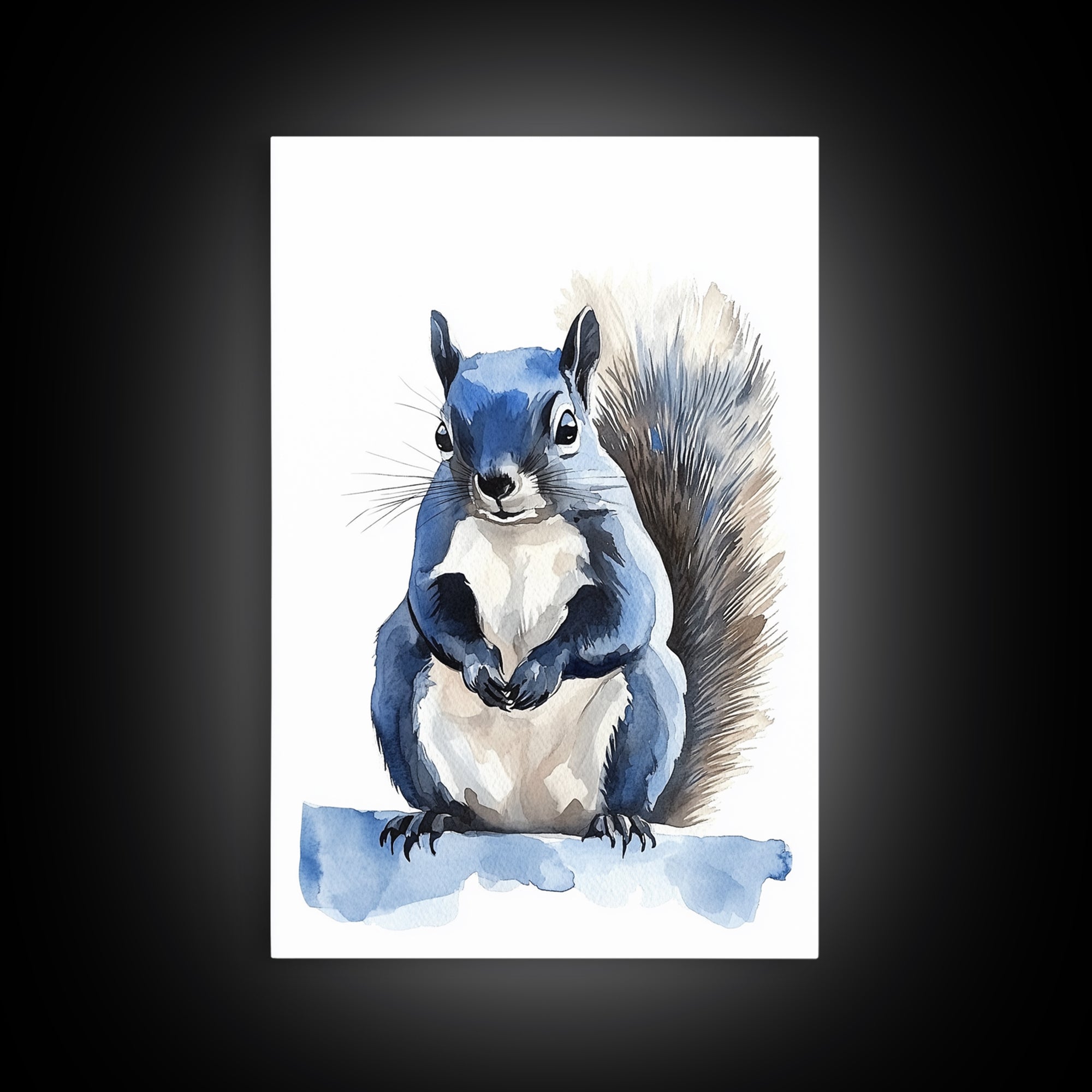 Blue Watercolor Squirrel Wall Art, Cute Woodland Animal Print, Nursery Decor, Kids Room Art, Whimsical Wildlife Poster Gift