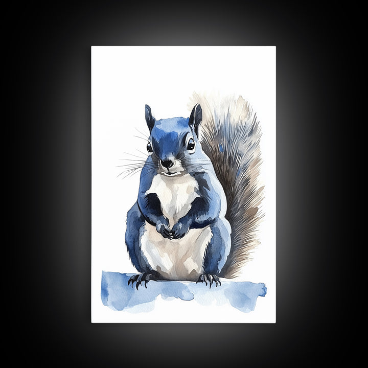 Blue Watercolor Squirrel Wall Art, Cute Woodland Animal Print, Nursery Decor, Kids Room Art, Whimsical Wildlife Poster Gift