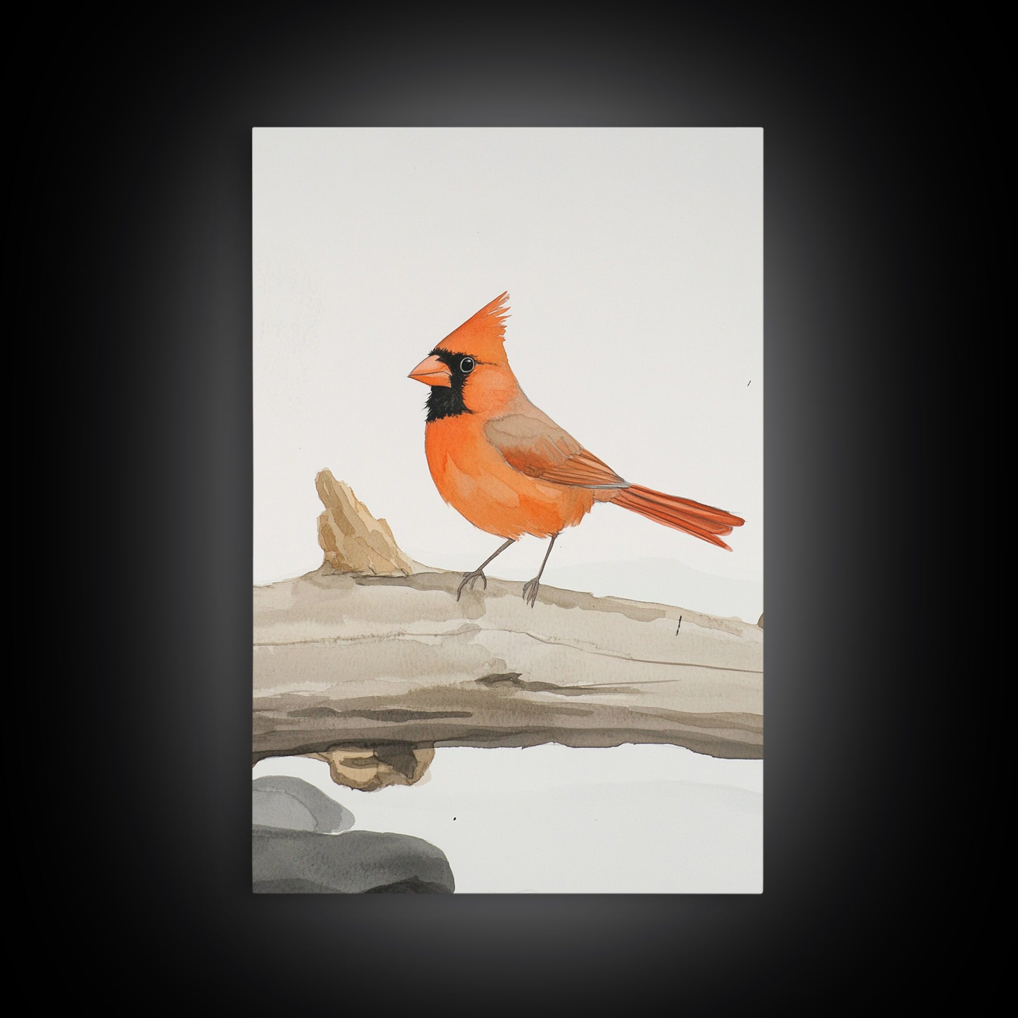 Bright Cardinal On Weathered Log Canvas Print, Winter Bird Wall Art, Rustic Nature Decor, Farmhouse Wall Decor, Gift For Her