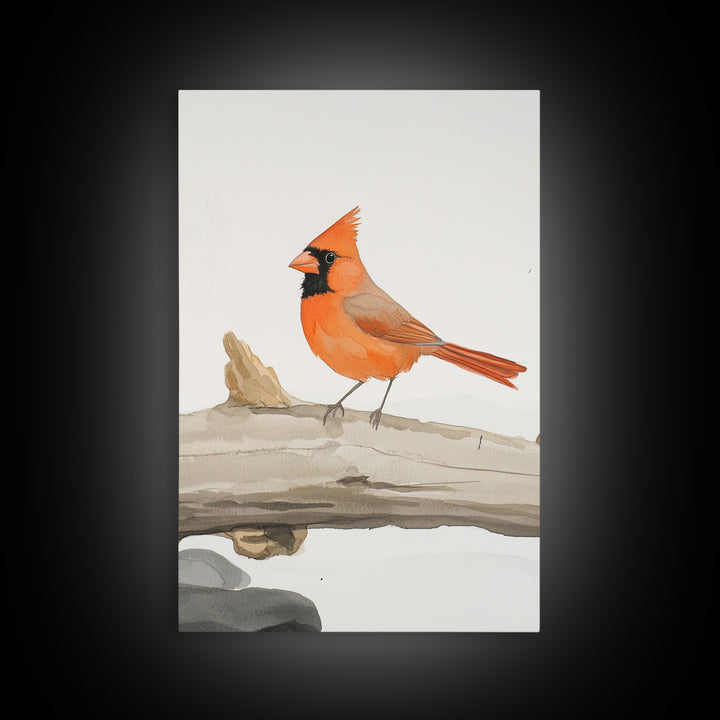 Bright Cardinal On Weathered Log Canvas Print, Winter Bird Wall Art, Rustic Nature Decor, Farmhouse Wall Decor, Gift For Her