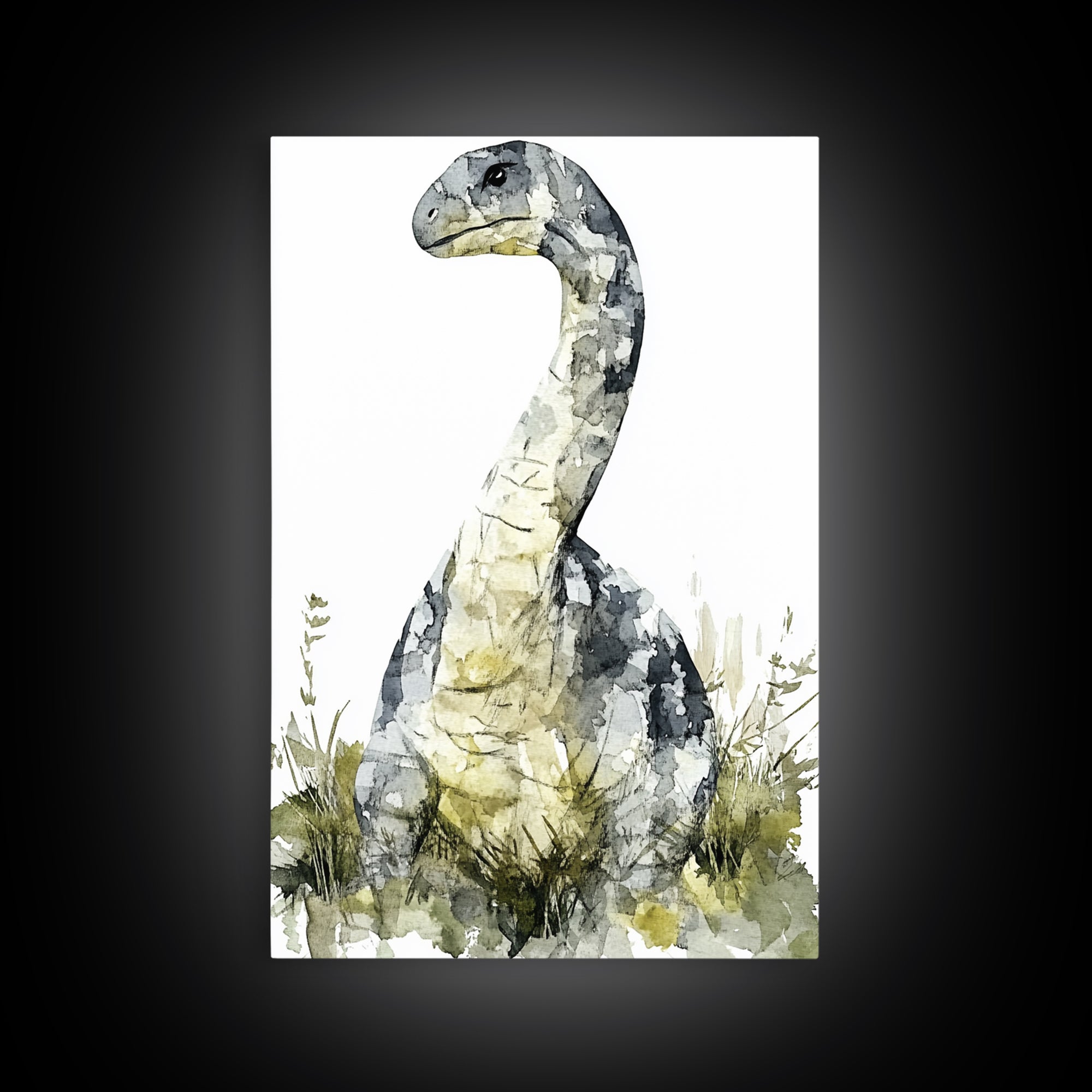 Gentle Long Neck Dinosaur Watercolor Wall Art, Neutral Nursery Decor, Animal Art Print, Kids Room Canvas Print, Baby Gift