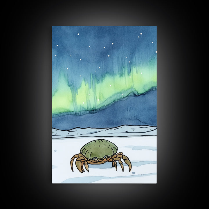 Arctic Crab Under Northern Lights Wall Art, Whimsical Ocean Print, Coastal Nursery Decor, Marine Life Gift, Kids Room Art
