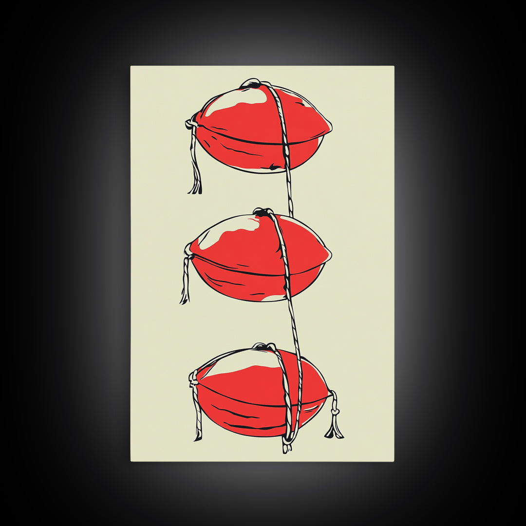 Red Lobster Buoys Wall Art, Nautical Line Drawing Print, Coastal Kitchen Decor, Beach House Wall Decor, Bold Minimal Art