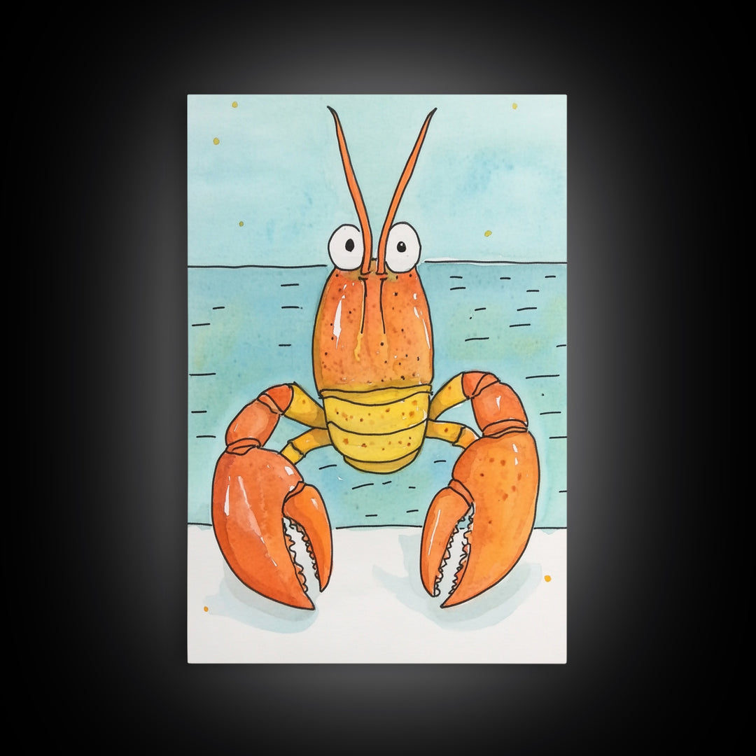 Cute Orange Lobster By The Sea Wall Art, Coastal Kitchen Decor, Nautical Bathroom Print, Seafood Art, Beach House Decor Gift