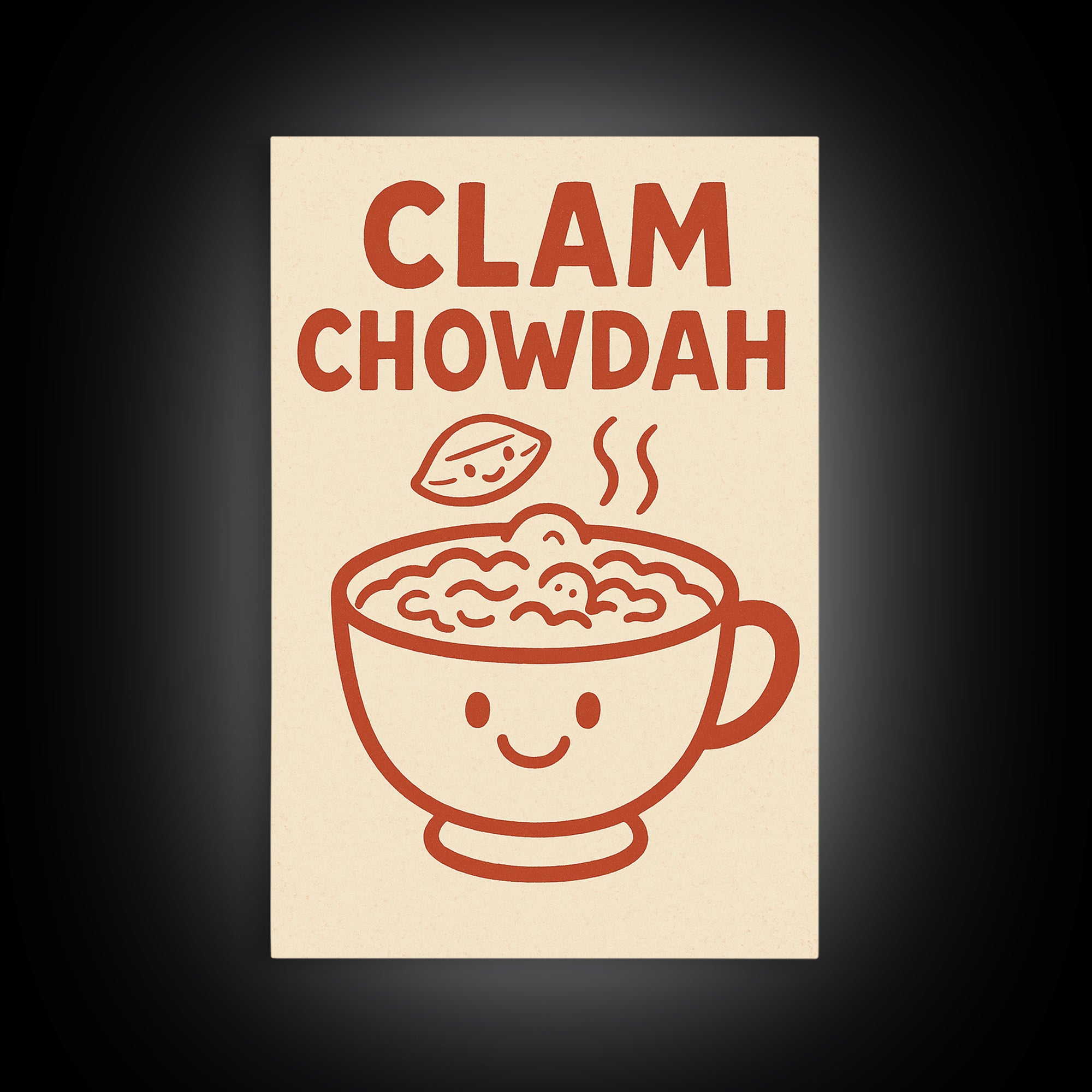 Cute Clam Chowdah Soup Bowl Wall Art, Funny Kitchen Print, New England Seafood Decor, Coastal Cafe Gift For Food Lover Home Decor