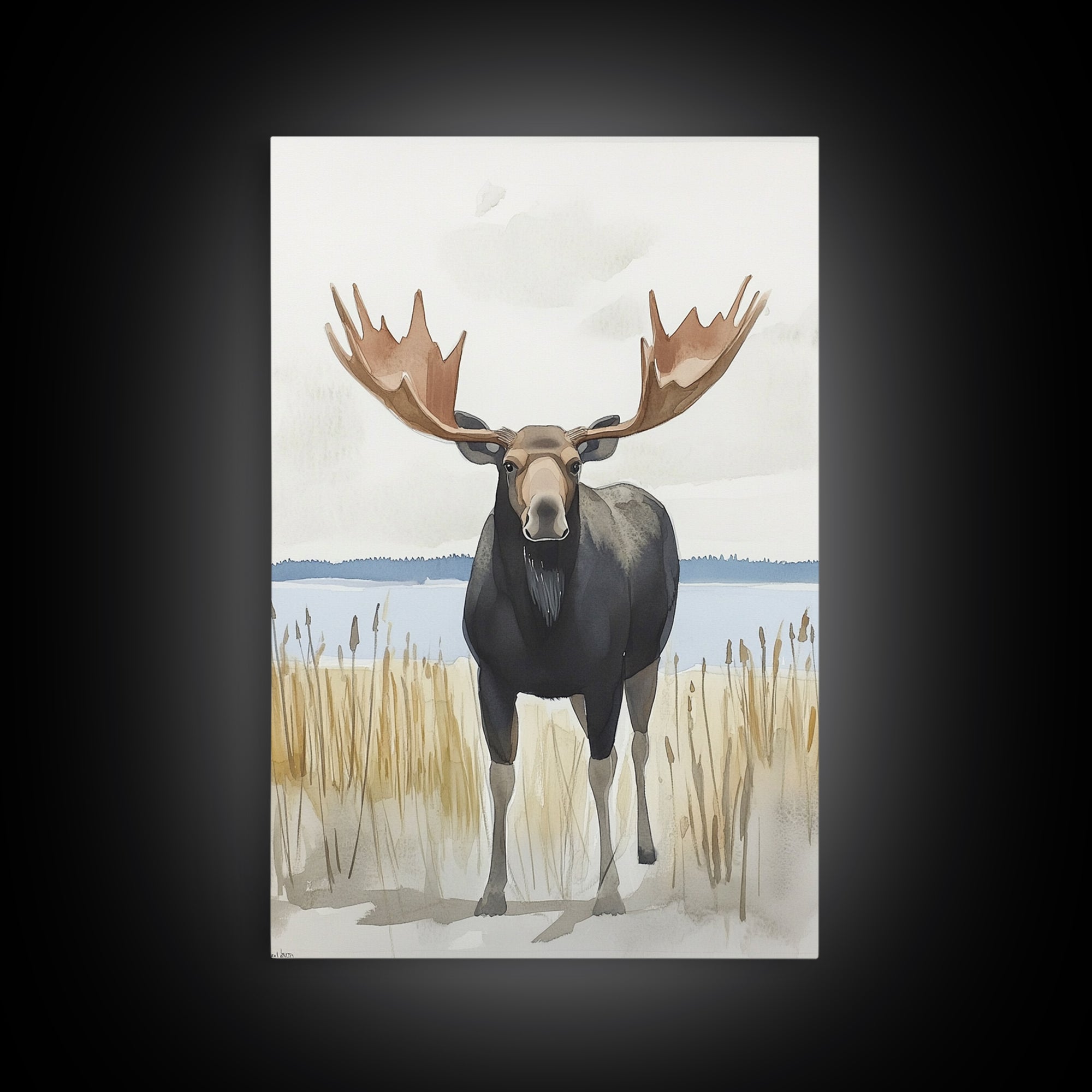 Standing Moose By Quiet Lake Canvas Print, Rustic Wildlife Wall Art For Cabin Decor, Nature Wall Art, And Housewarming Gift