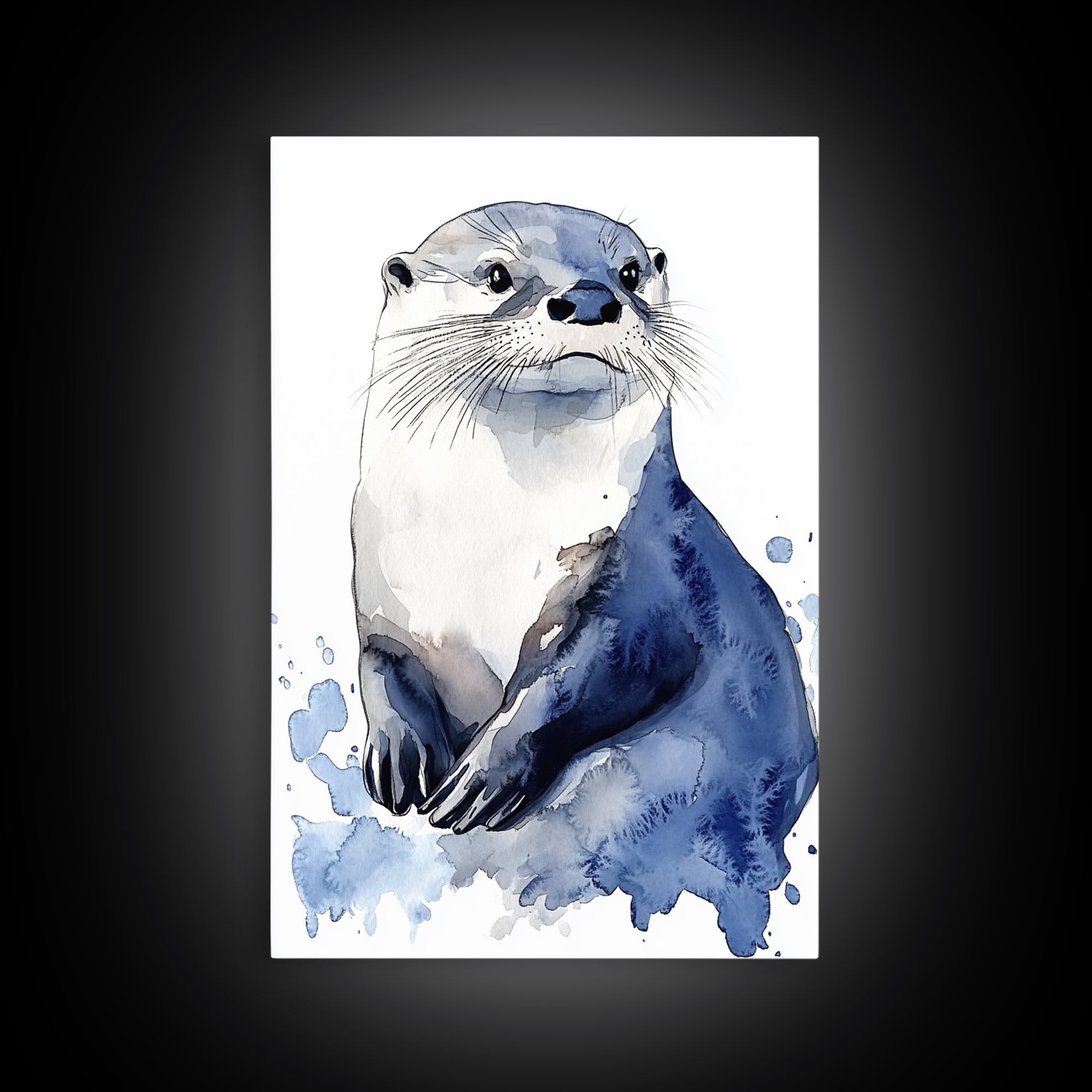 Blue Watercolor Otter Canvas Print, Coastal Animal Art, Wildlife Wall Decor, Nautical Nursery Print And Ocean Lover Gift