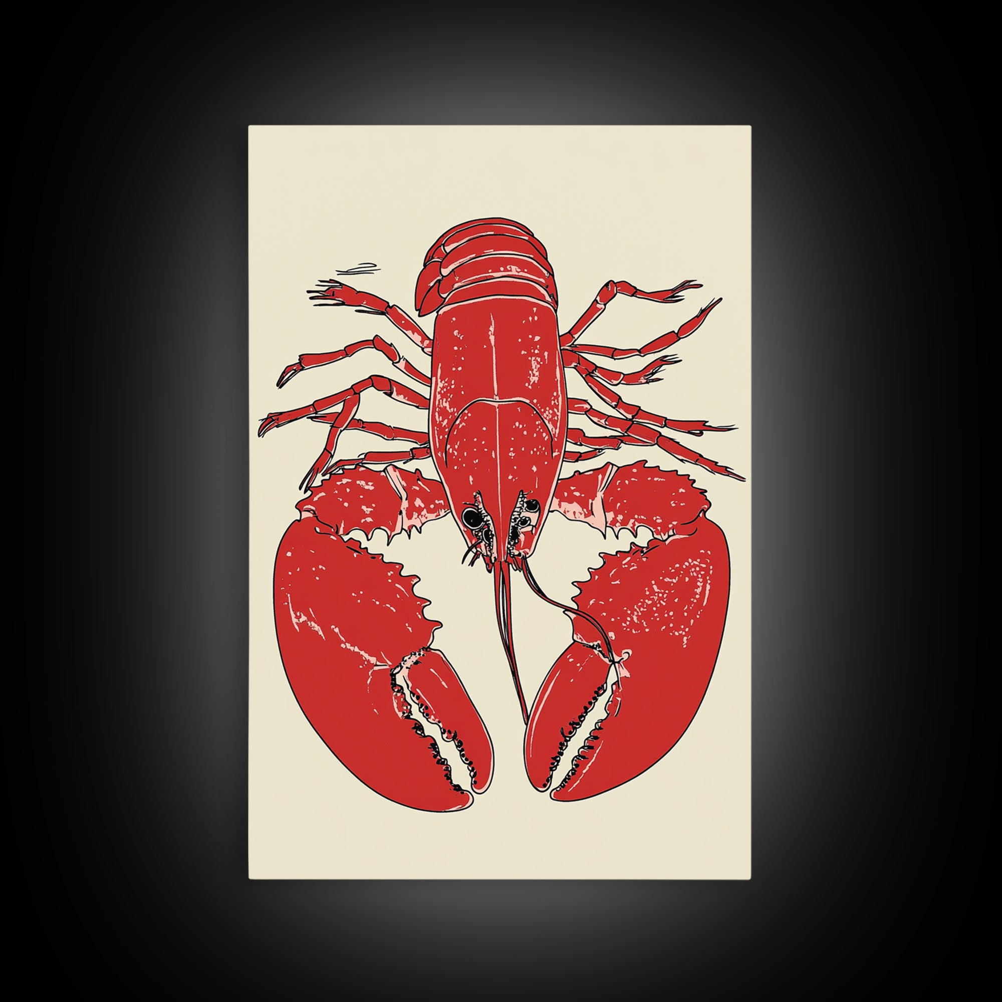 Bold Red Lobster Illustration Canvas Print, Seafood Kitchen Wall Art, Coastal Home Decor, Nautical Dining Room Print Gift
