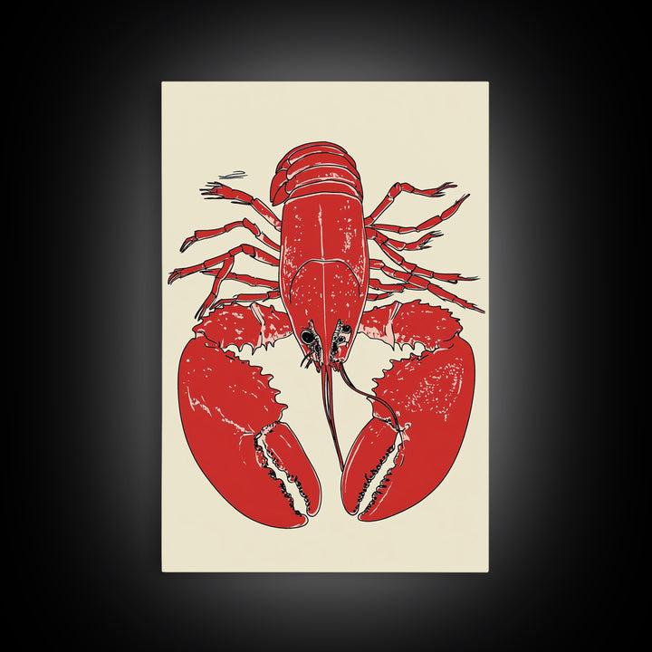 Bold Red Lobster Illustration Canvas Print, Seafood Kitchen Wall Art, Coastal Home Decor, Nautical Dining Room Print Gift