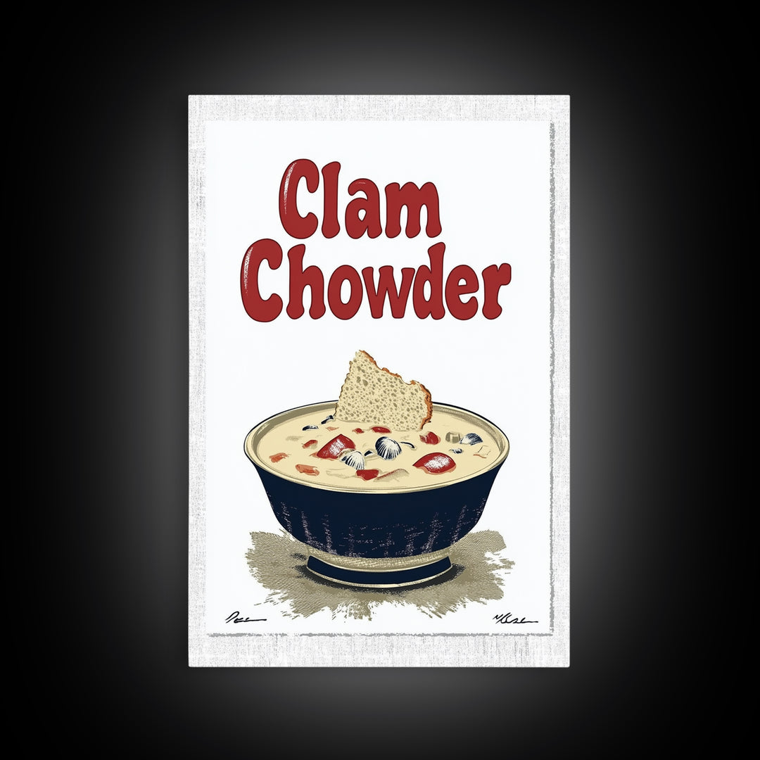 Clam Chowder Bowl Typography Wall Art, Coastal Kitchen Decor, Seafood Poster, Restaurant Wall Decor, Food Lover Gift Idea