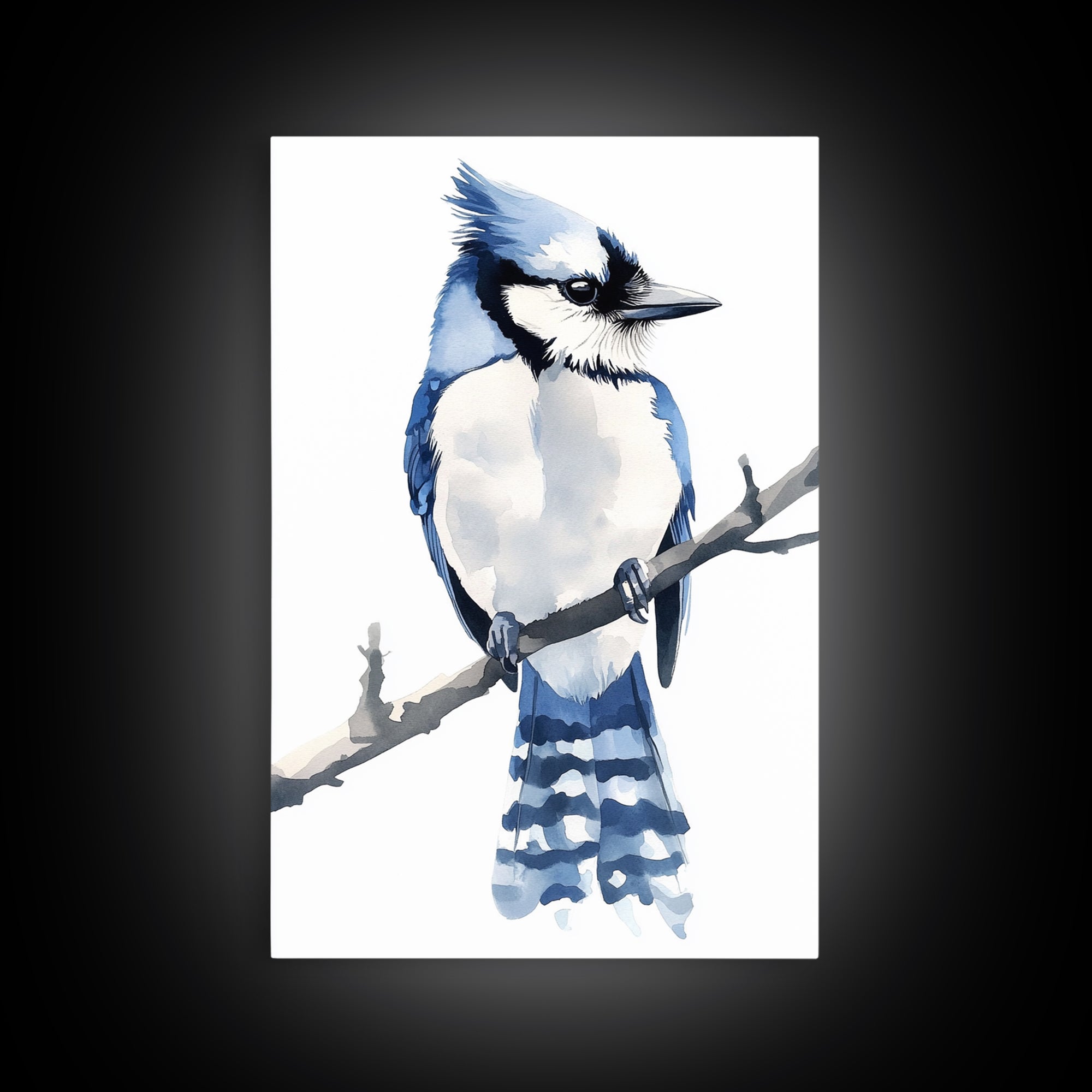 Blue Jay Bird Watercolor Wall Art, Woodland Nature Decor, Bird Lover Gift, Nursery Animal Canvas Print, Coastal Blue Art