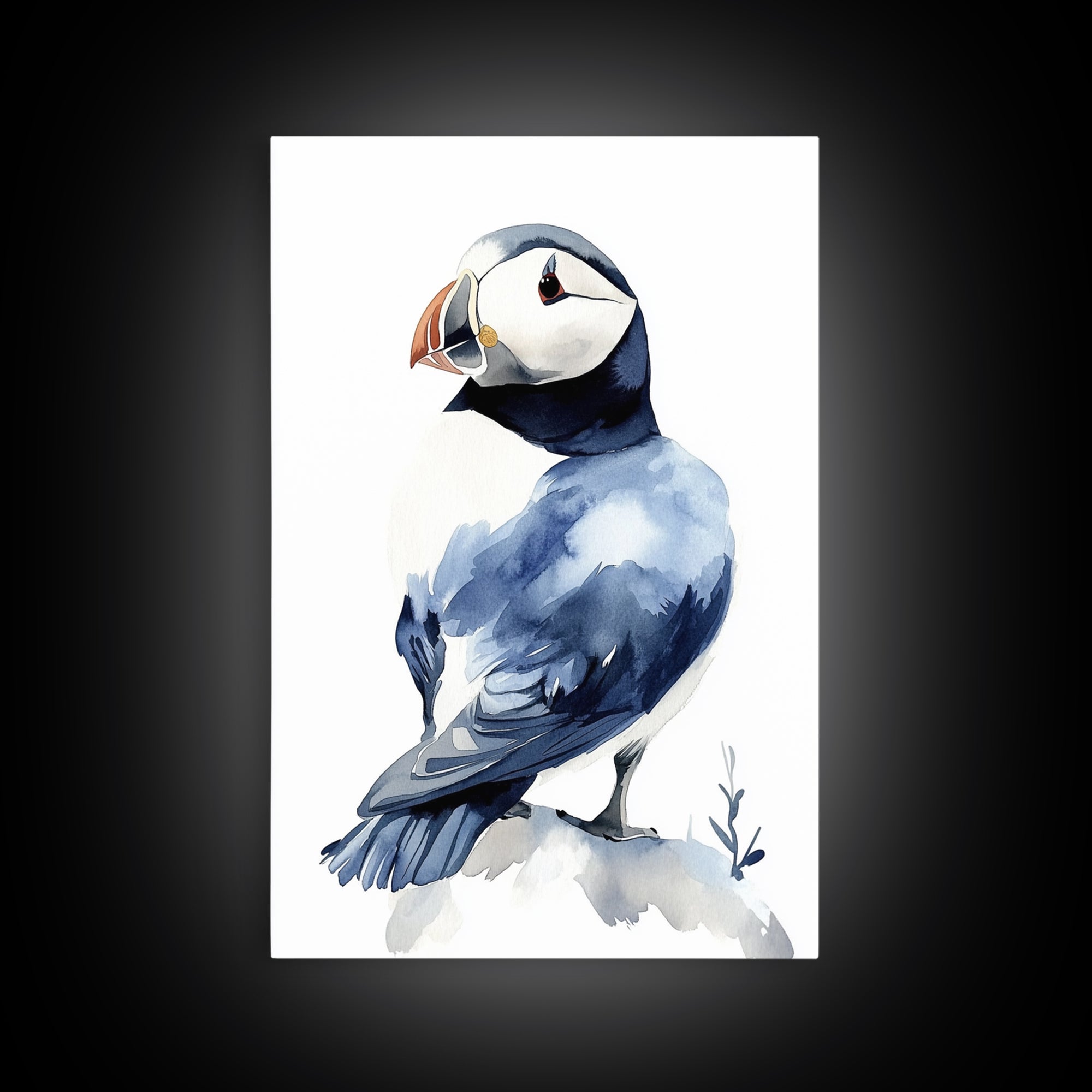 Puffin Bird Watercolor Canvas Print, Coastal Wildlife Wall Art, Nautical Nursery Decor, Ocean Animal Gift, Blue Seabird Art