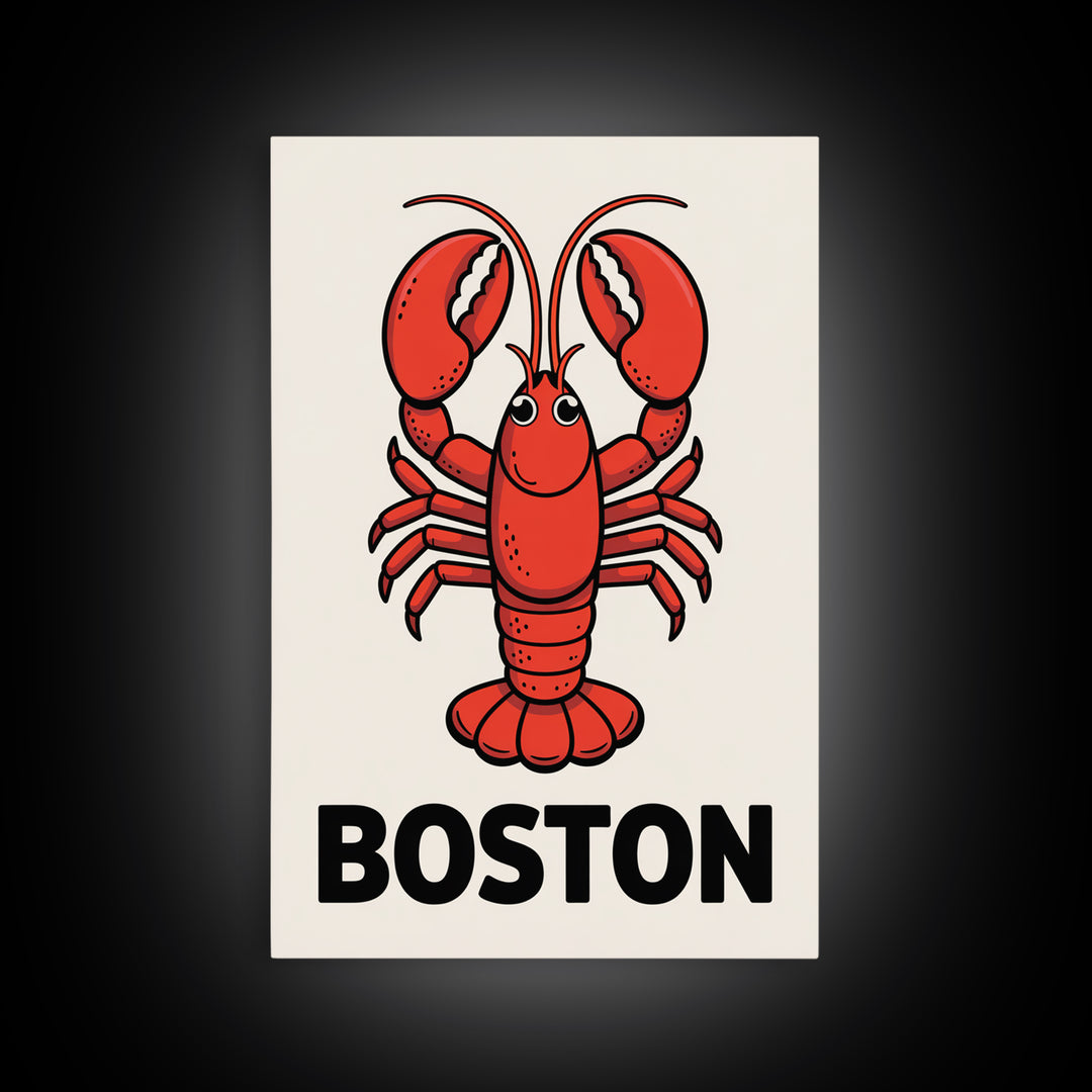 Red Lobster Boston Canvas Print, Coastal Kitchen Wall Art, Nautical Seafood Poster, New England Beach House Decor Art Gift