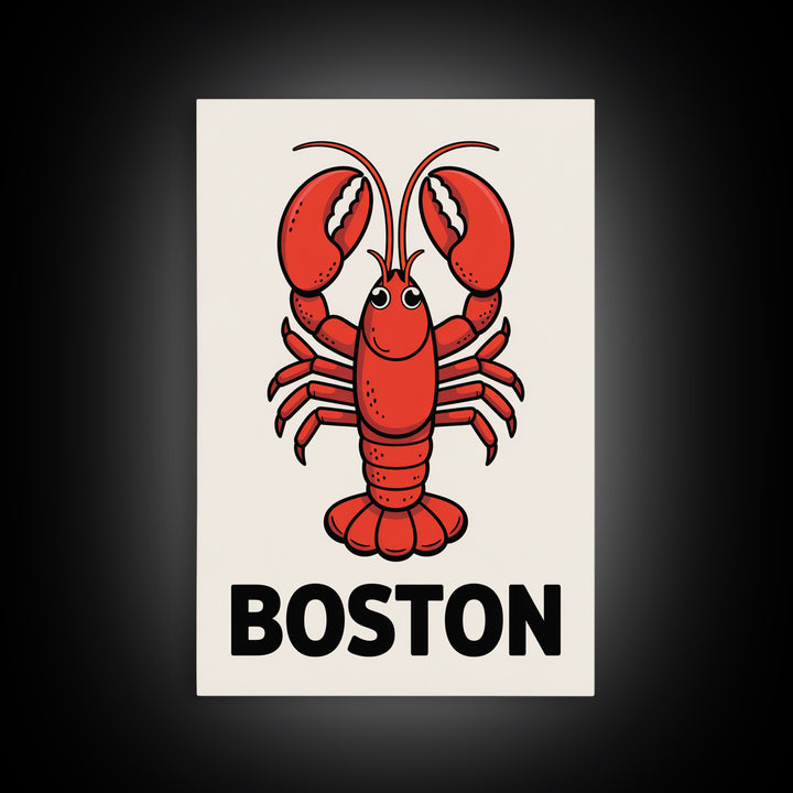 Red Lobster Boston Canvas Print, Coastal Kitchen Wall Art, Nautical Seafood Poster, New England Beach House Decor Art Gift
