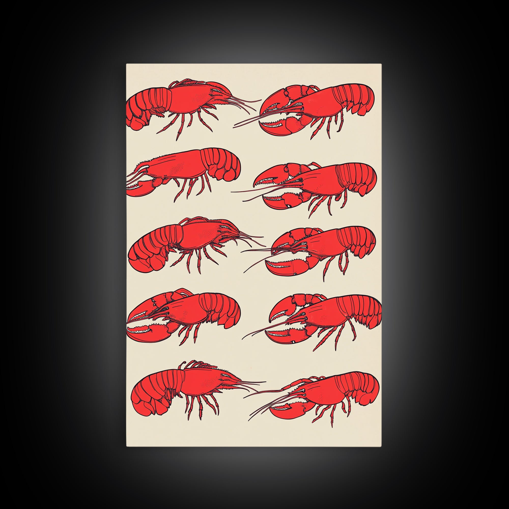 Red Lobster Pattern On Beige Wall Art, Coastal Kitchen Decor, Seafood Print, Nautical Home Decor, Beach House Dining Room Gift