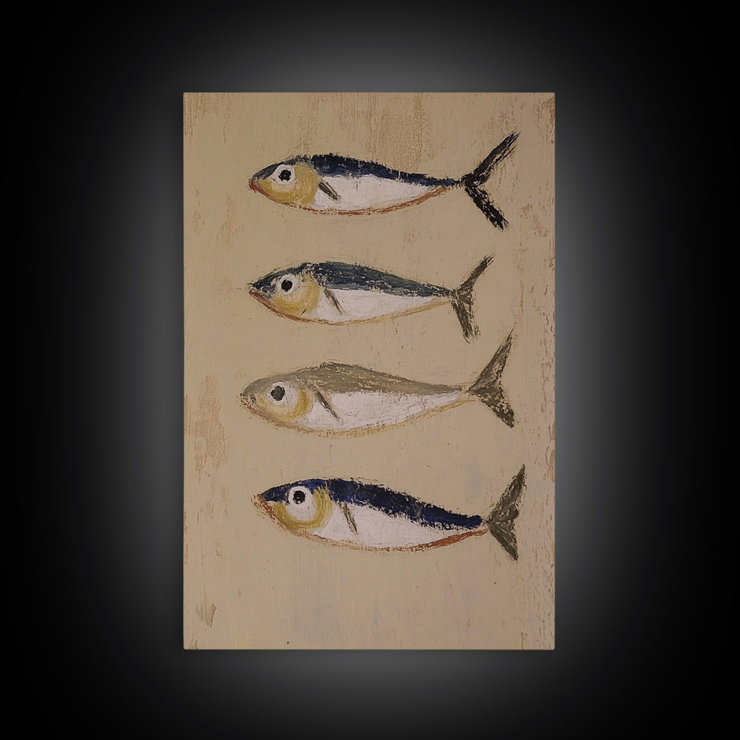 Four Small Fish Rustic Wall Art, Coastal Kitchen Decor, Nautical Print, Seafood Wall Decor, Beach House Dining Room Gift For Foodie