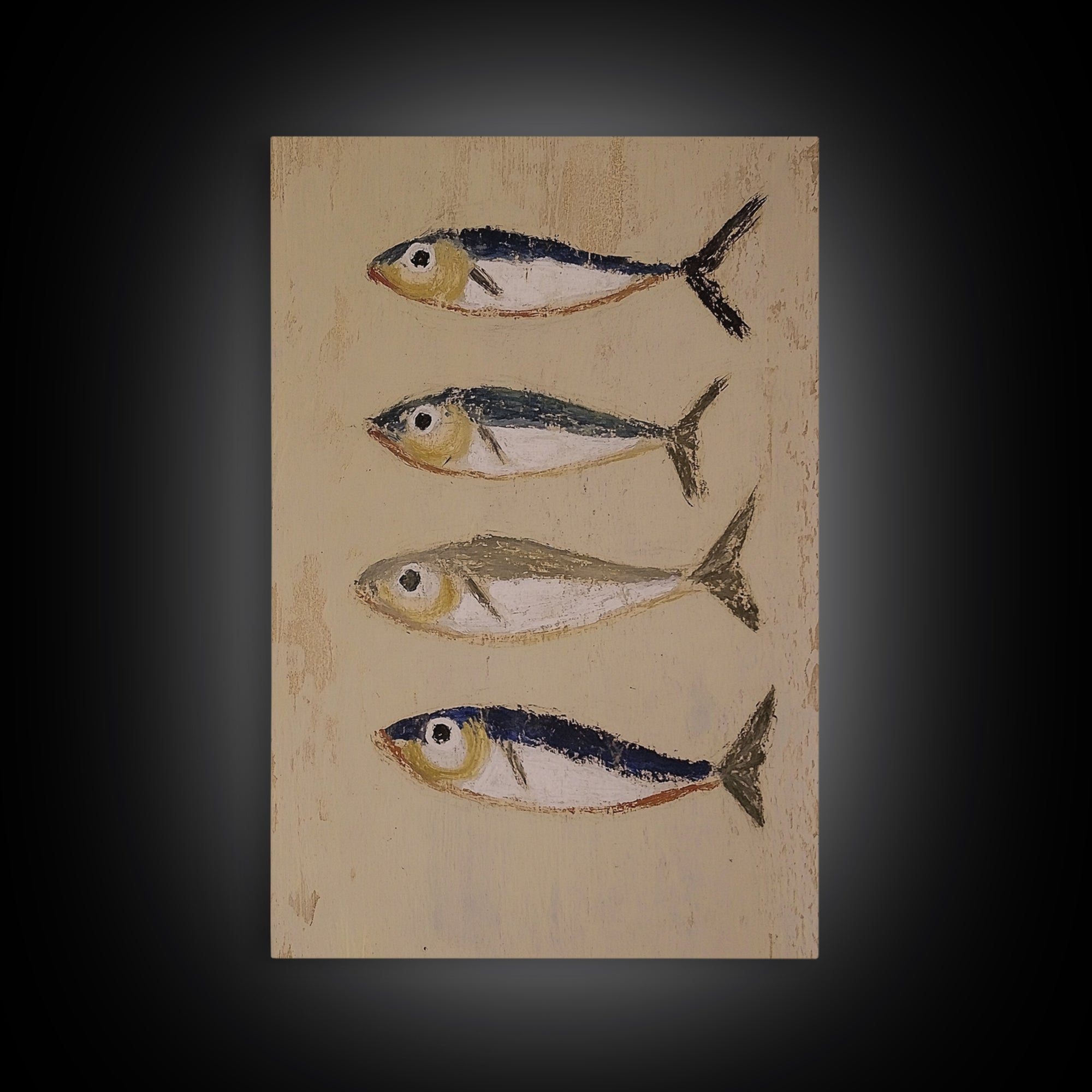 Four Small Fish Rustic Wall Art, Coastal Kitchen Decor, Nautical Print, Seafood Wall Decor, Beach House Dining Room Gift For Foodie