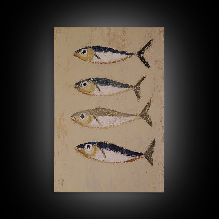 Four Small Fish Rustic Wall Art, Coastal Kitchen Decor, Nautical Print, Seafood Wall Decor, Beach House Dining Room Gift For Foodie