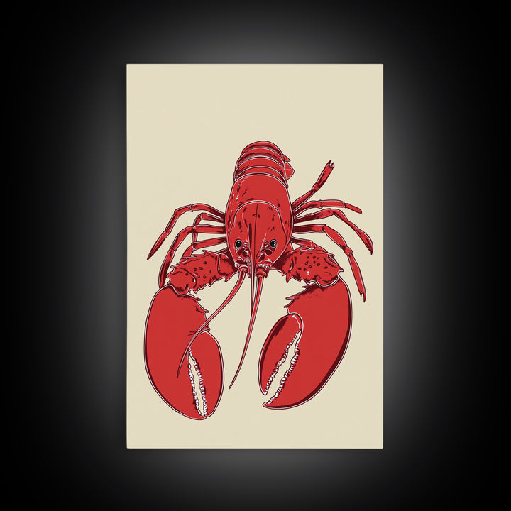 Bold Red Lobster Illustration Canvas Print, Coastal Kitchen Wall Art, Nautical Seafood Decor, Beach House Gift For Food Lovers