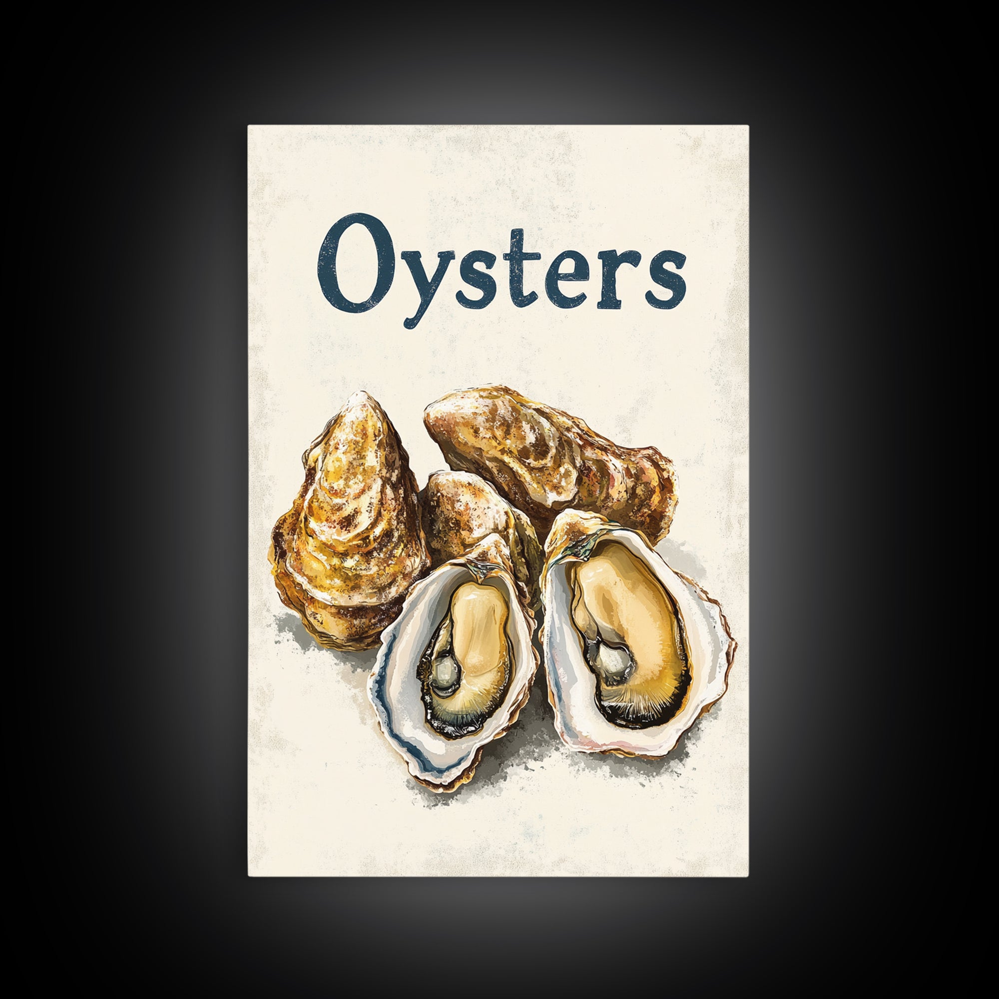 Blue Oyster Shell Illustration Canvas Print, Coastal Kitchen Wall Decor, Seafood Poster, Nautical Dining Room Art Print, Gift For Foodie