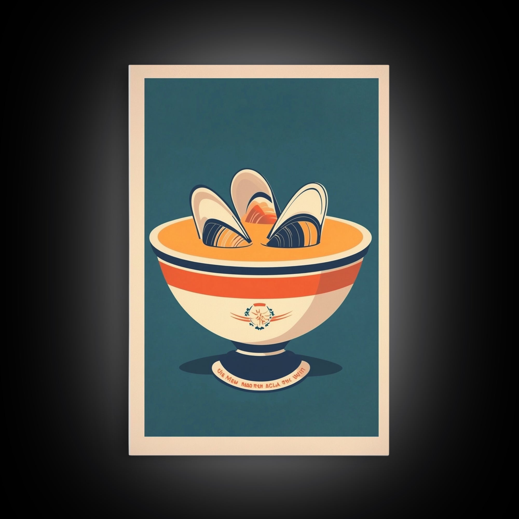 Retro Mussel Bowl Seafood Canvas Print, Coastal Kitchen Wall Art, Nautical Dining Room Decor, Shellfish Art Print Gift For Foodie