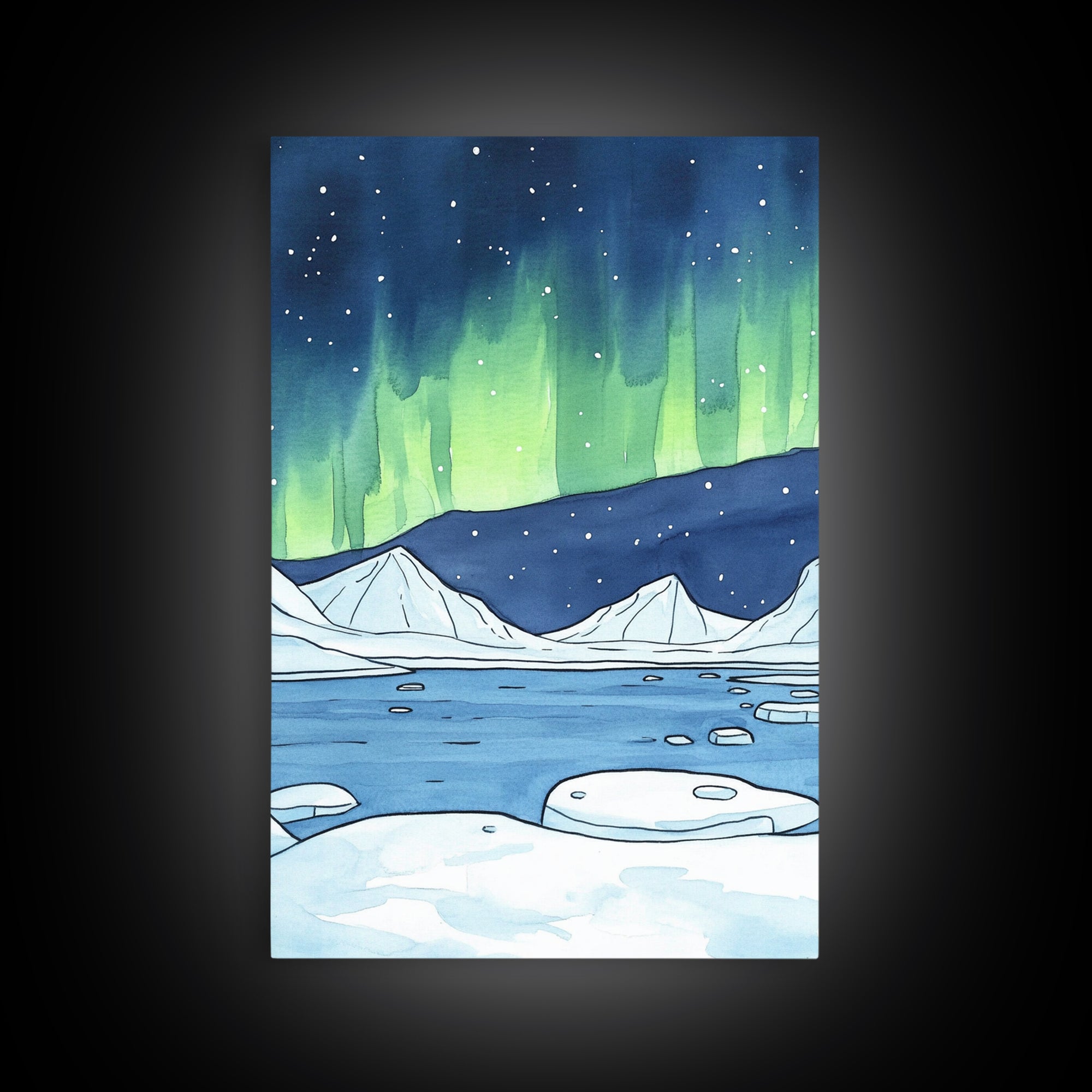 Northern Lights Arctic Landscape Canvas Print, Aurora Borealis Wall Decor, Winter Nature Art Print, Cozy Living Room Decor