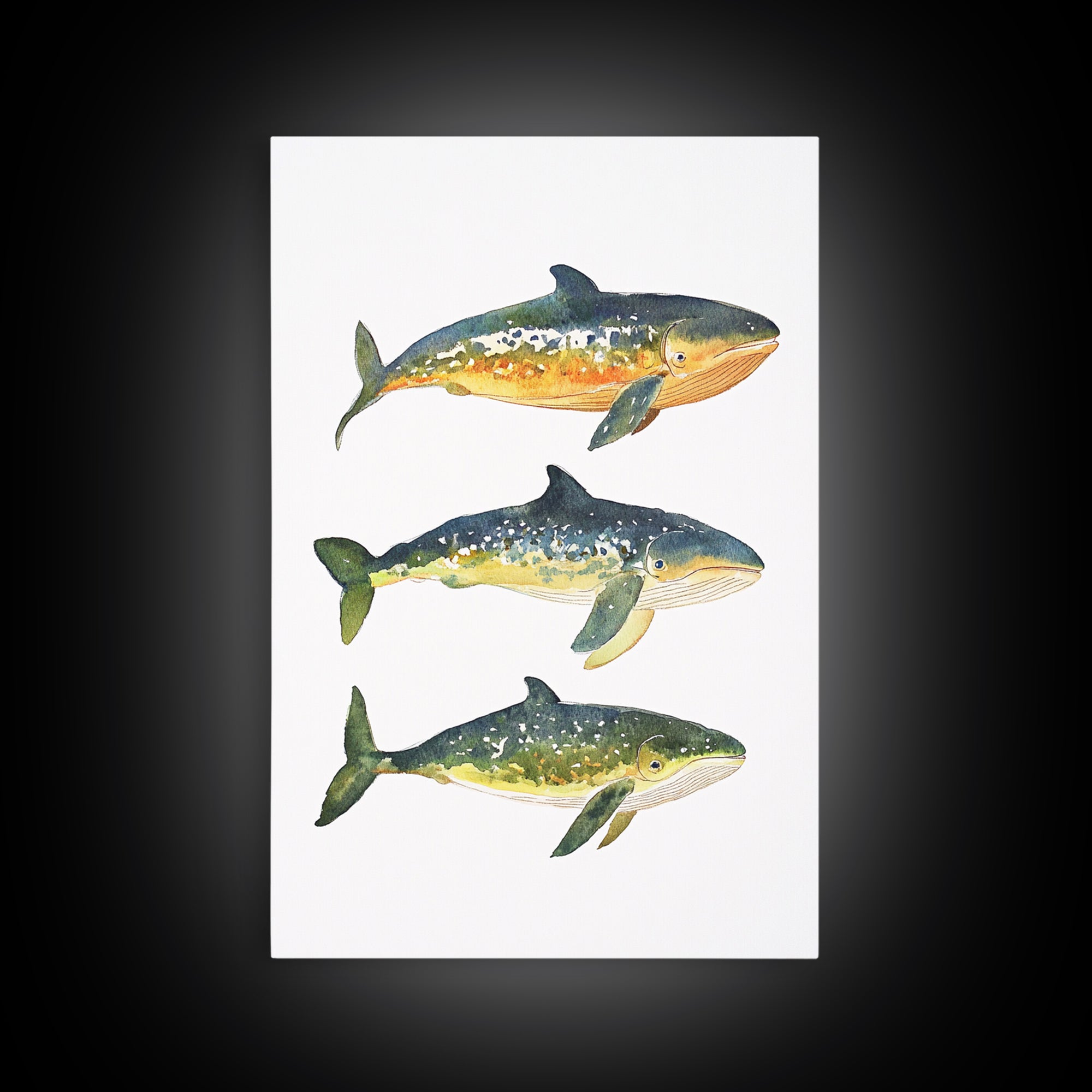 Three Colorful Whales Canvas Print, Marine Life Wall Art, Ocean Animal Art Print, Coastal Nursery Decor, Whale Lover Gift