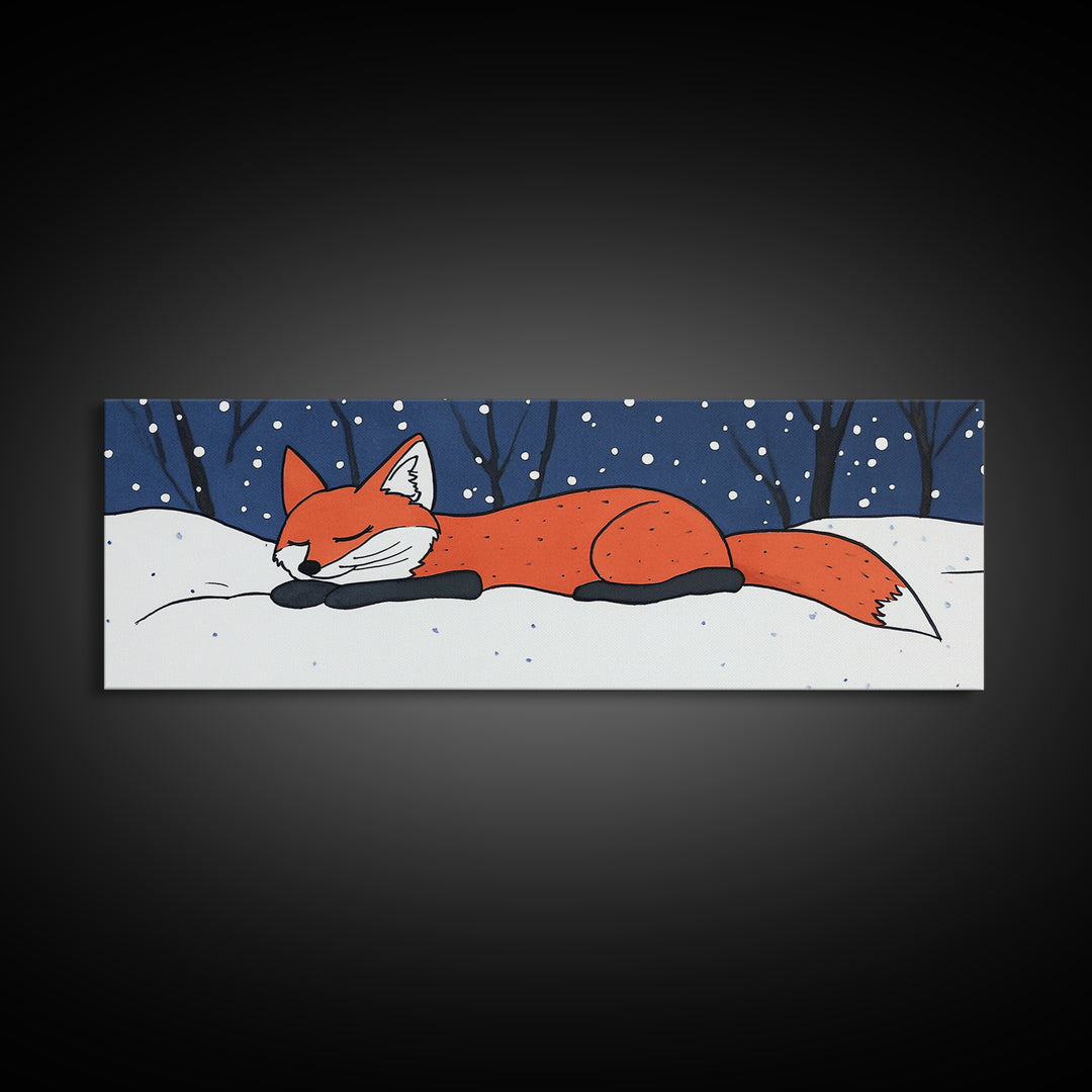 Sleeping Red Fox In Snow Wall Art, Whimsical Winter Animal Print, Woodland Nursery Decor, Cozy Kids Room Canvas Print Gift