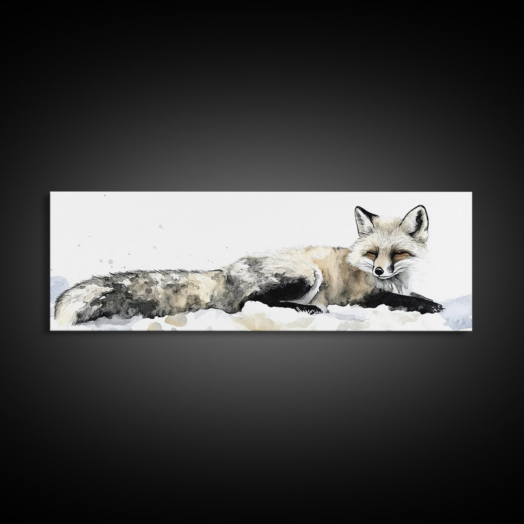 Resting Arctic Fox In Snow Canvas Print, Winter Wildlife Wall Art, Neutral Woodland Decor, Minimalist Animal Art, Bedroom Decor Gift