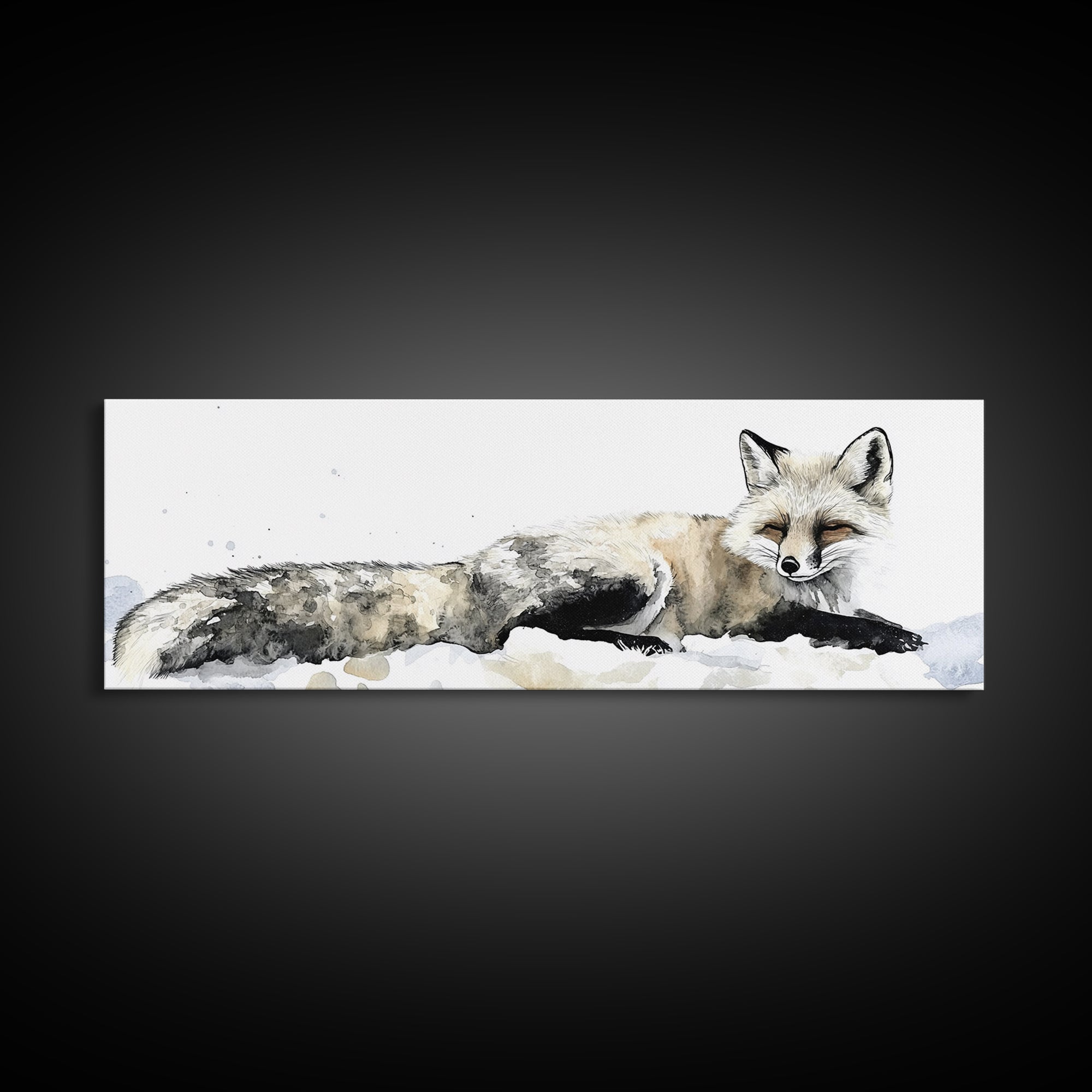 Resting Arctic Fox In Snow Canvas Print, Winter Wildlife Wall Art, Neutral Woodland Decor, Minimalist Animal Art, Bedroom Decor Gift