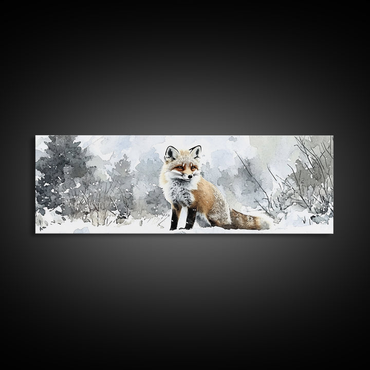 Red Fox In Snowy Forest Framed Canvas Print, Winter Wildlife Wall Art, Woodland Animal Decor, Rustic Nature Gift For Her